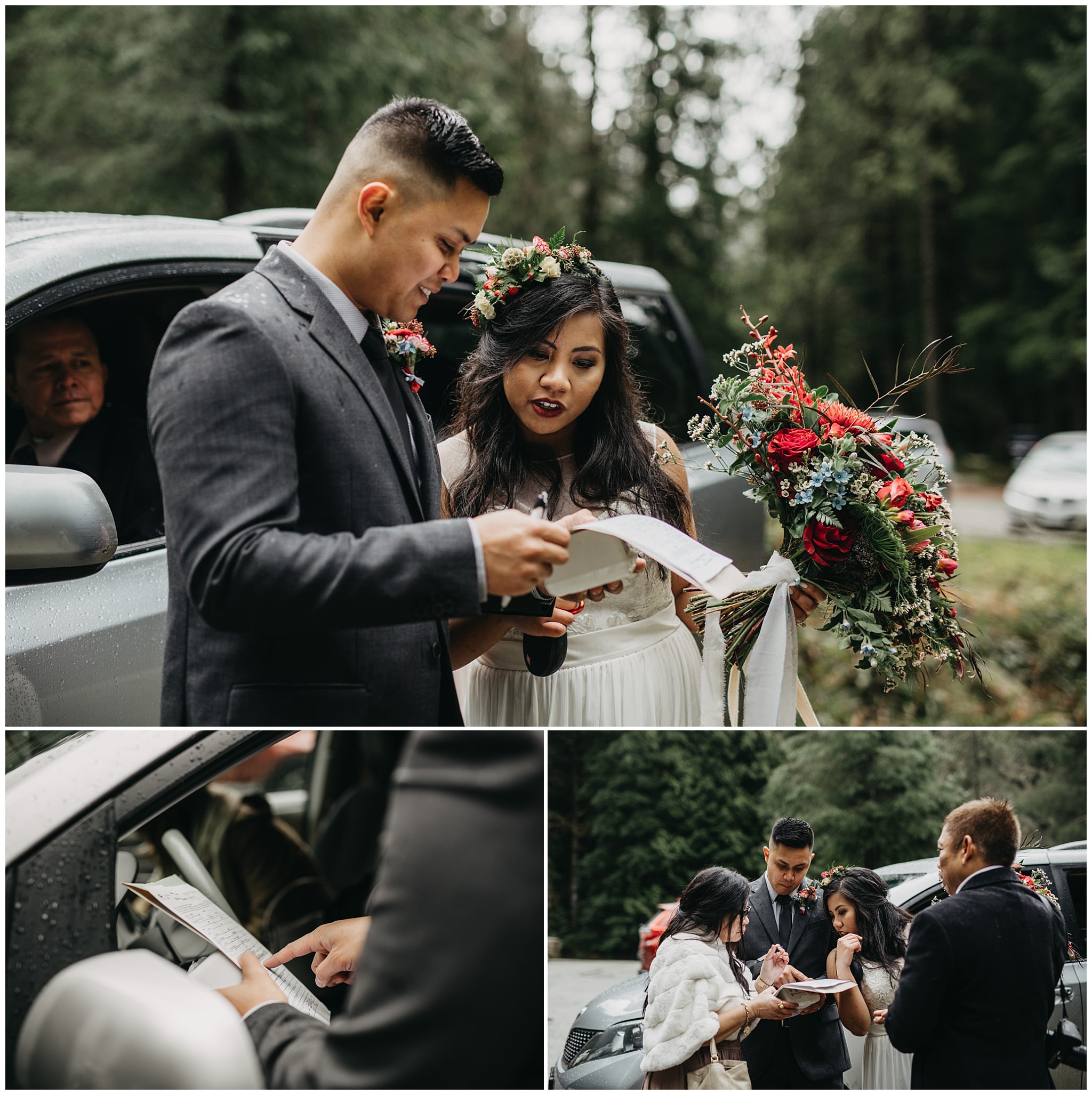 laid back wedding couple signing marriage license