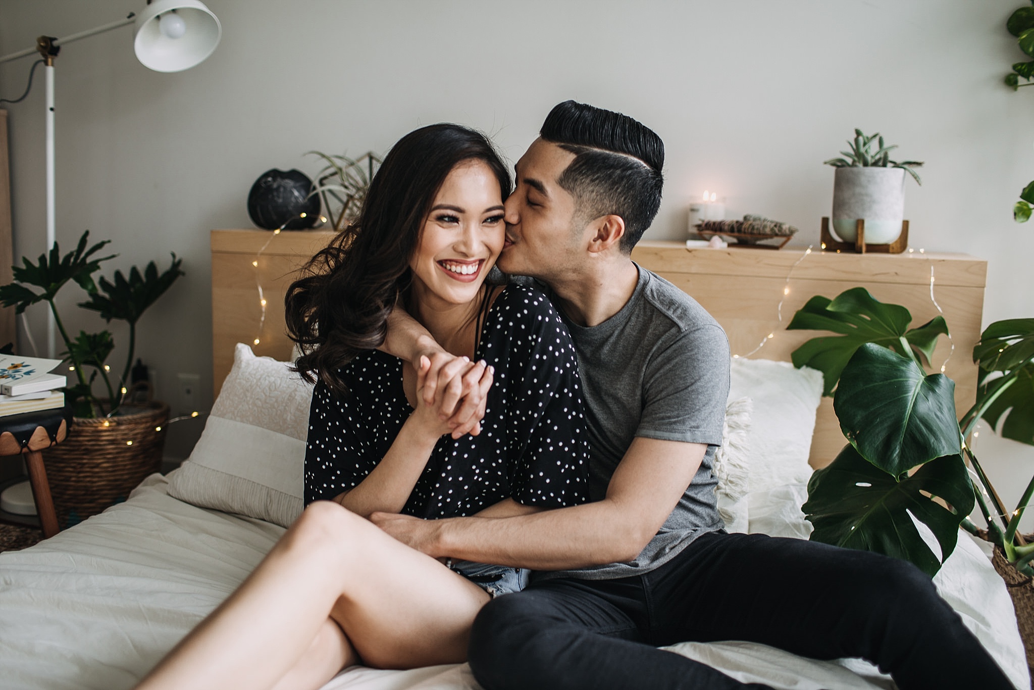 couple in home engagement session vancouver cozy home decor inspo