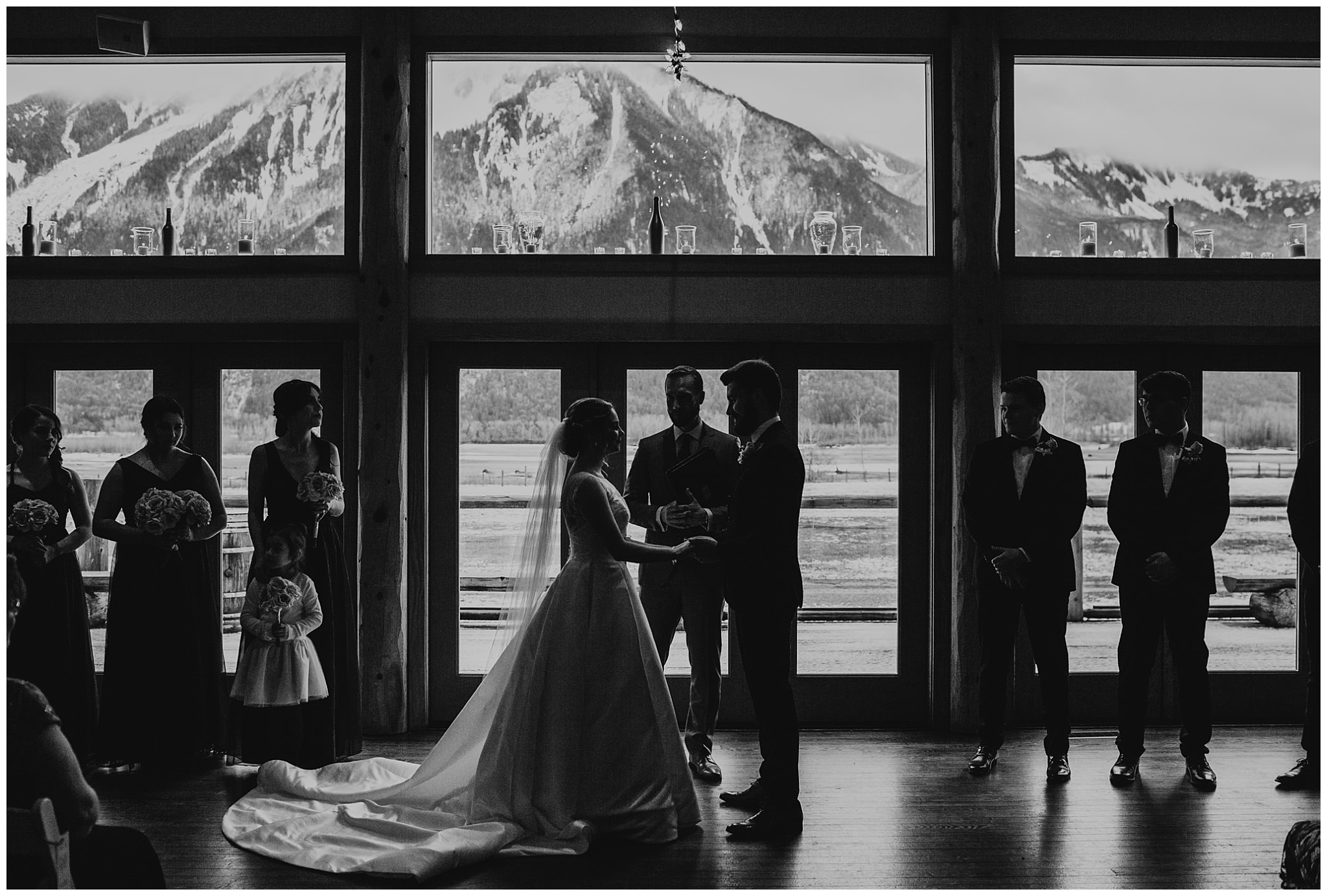 bride and groom ceremony at fraser river lodge wedding