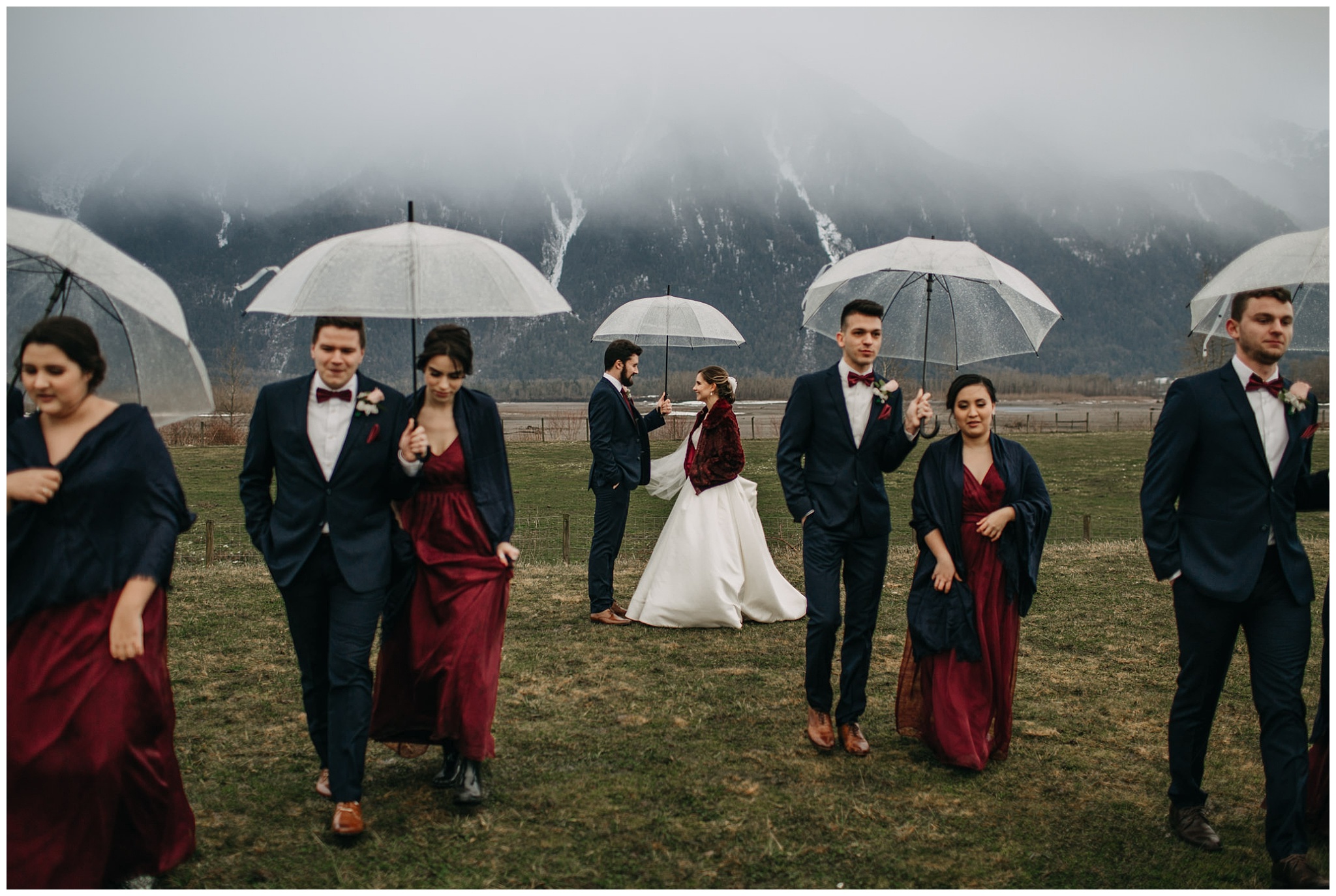 wedding party portrait at fraser river lodge wedding mount cheam