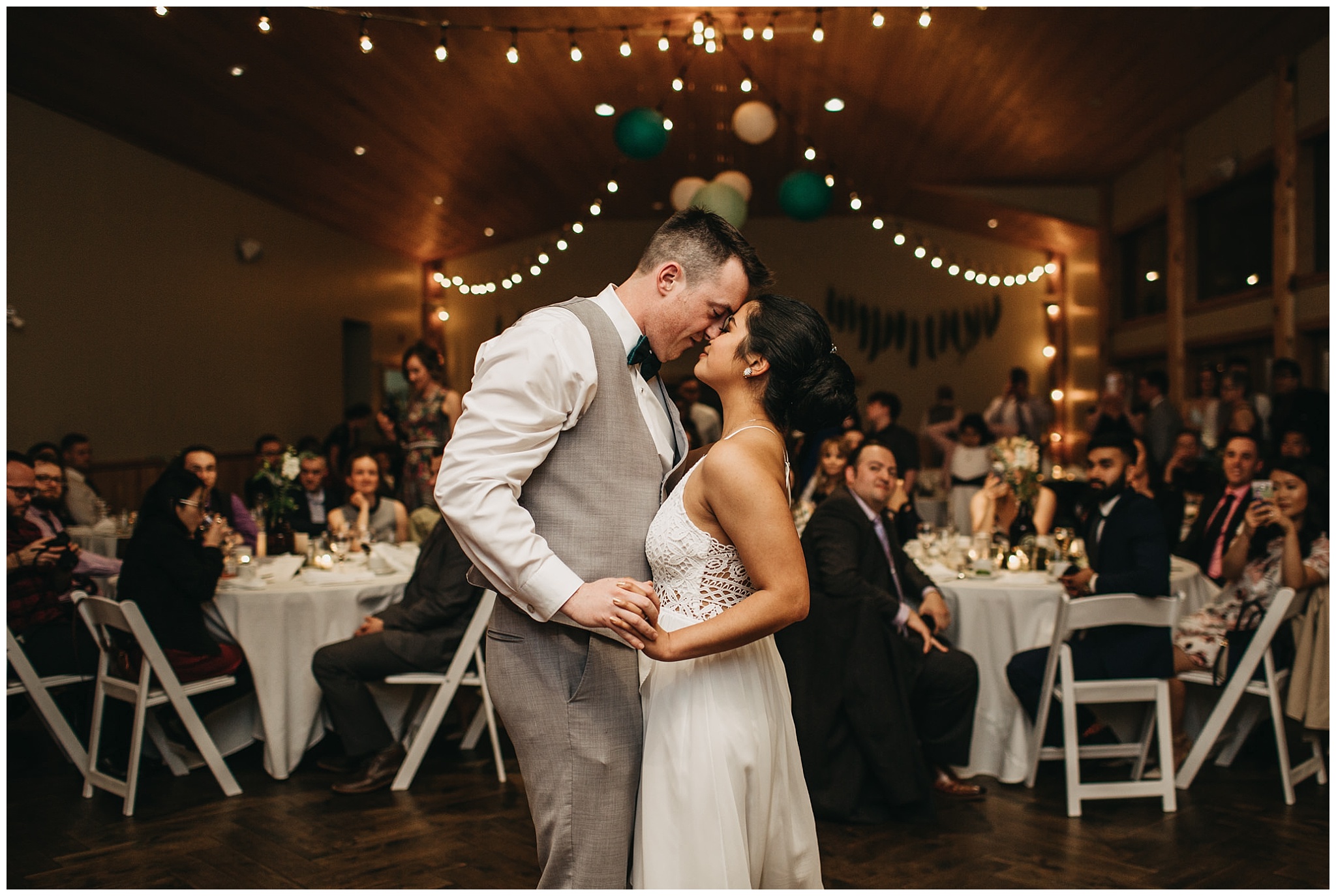 bride and groom first dance at fraser river lodge wedding reception