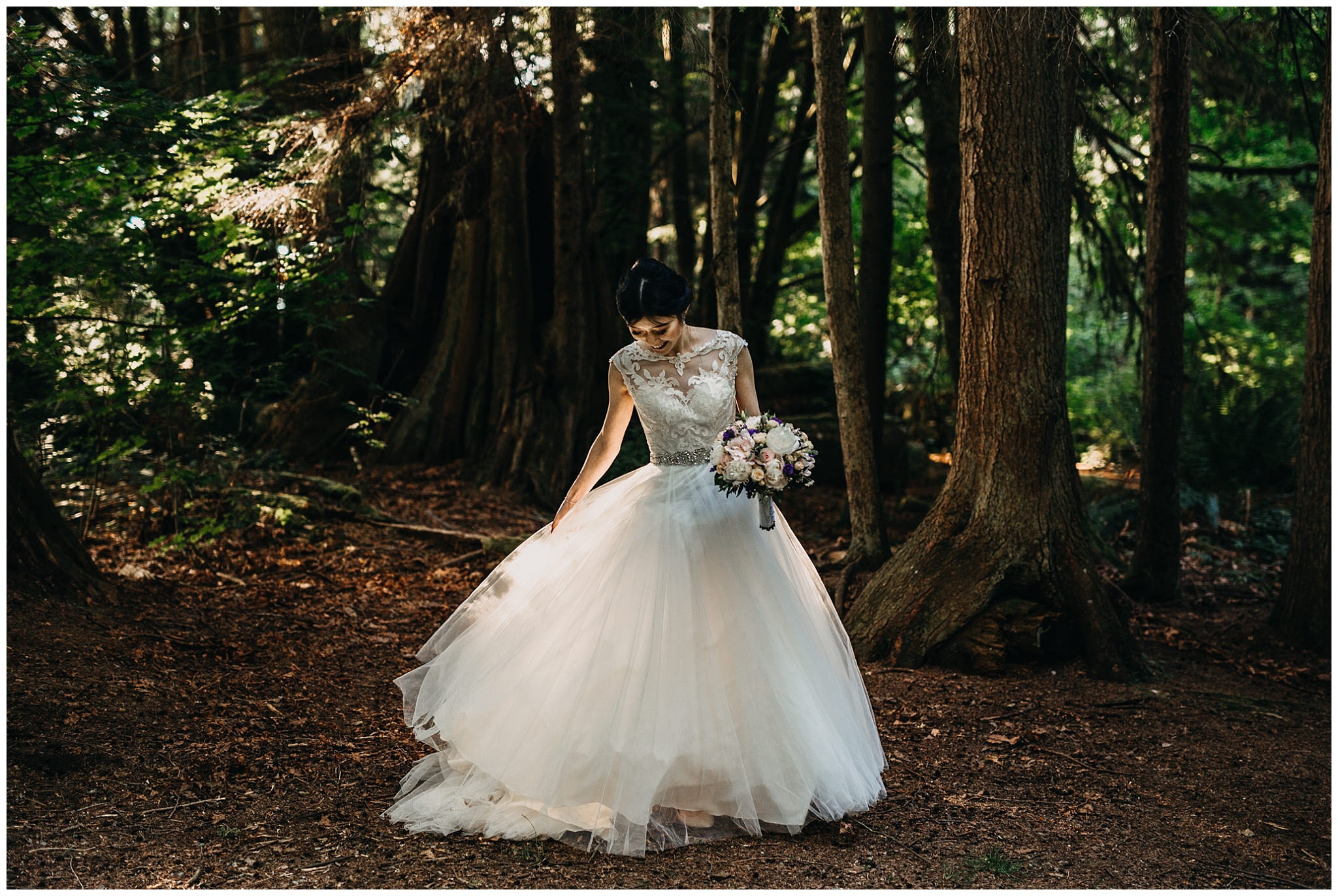 bride portrait in the forest at stanley park teahouse wedding