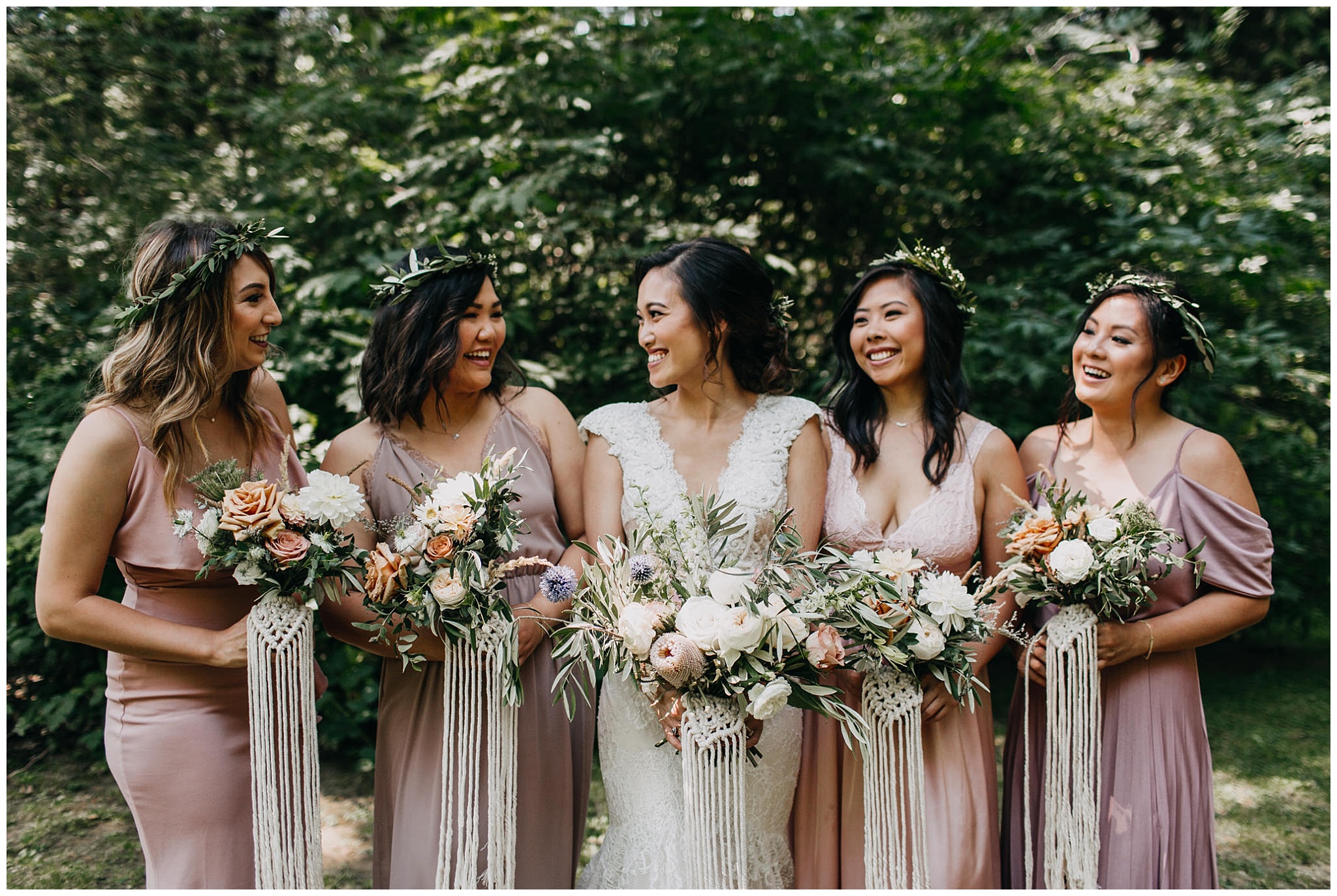 bride and bridesmaids portrait at krause berry farm wedding