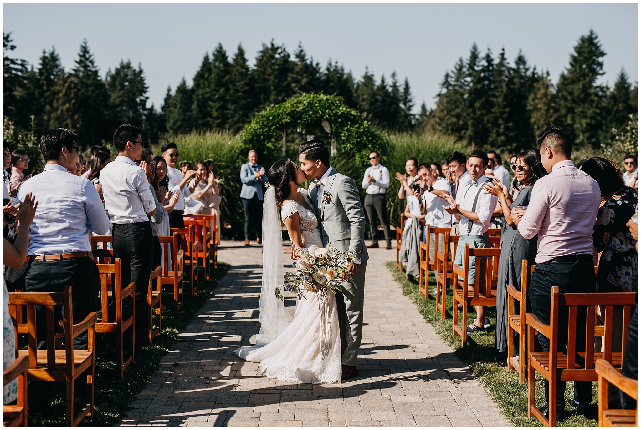 bride and groom ceremony exit at krause berry farm wedding