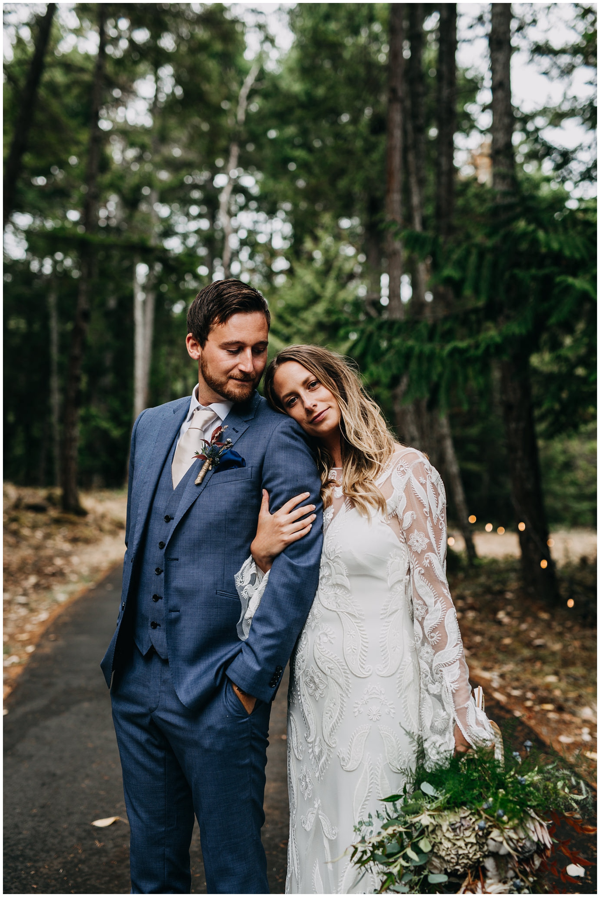 bride and groom editorial portrait at mayne island backyard wedding