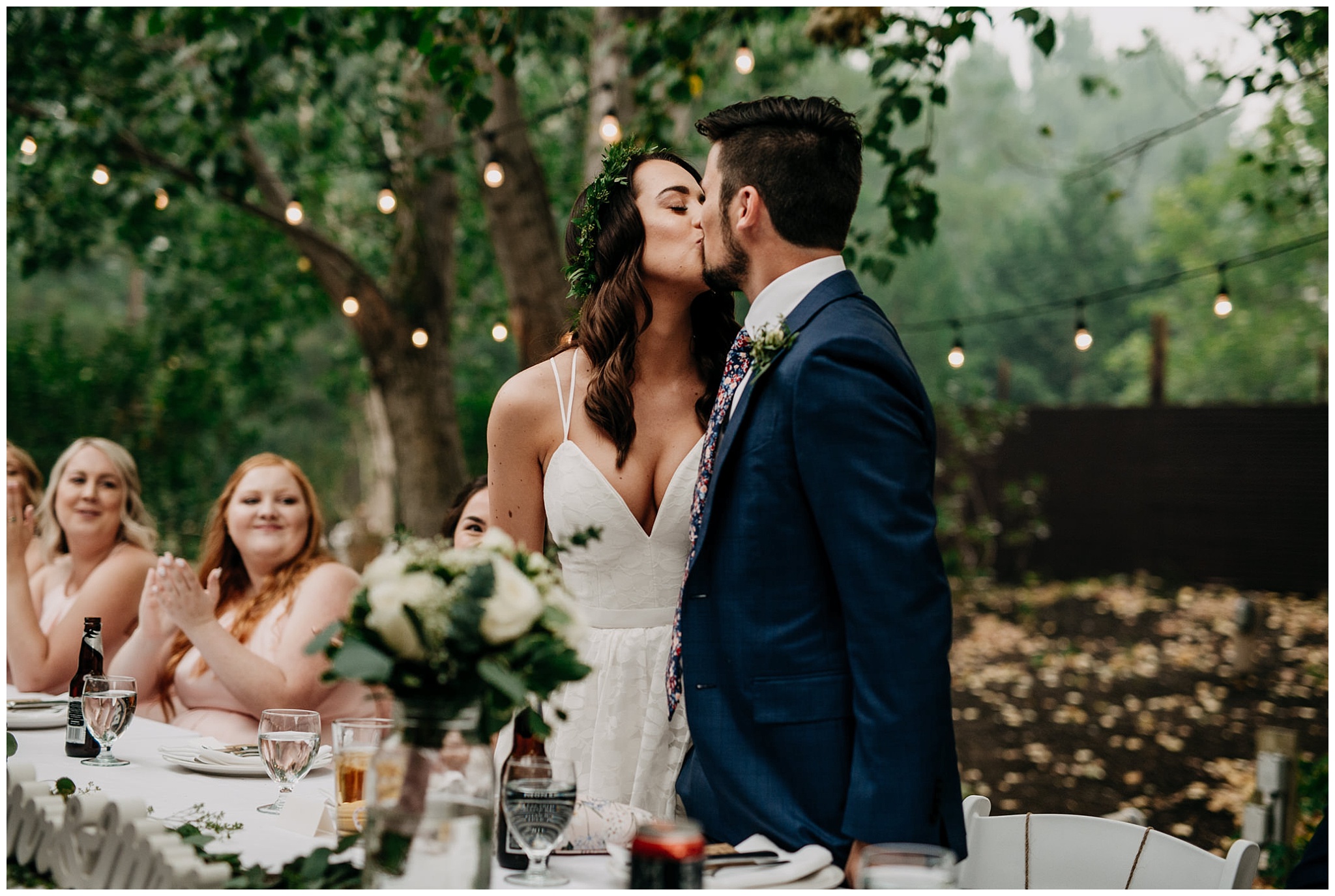 bride and groom kiss at linden gardens wedding