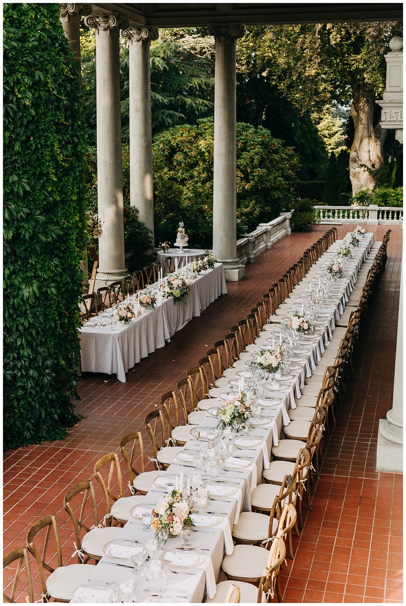 reception long table dinner decor at hycroft manor wedding