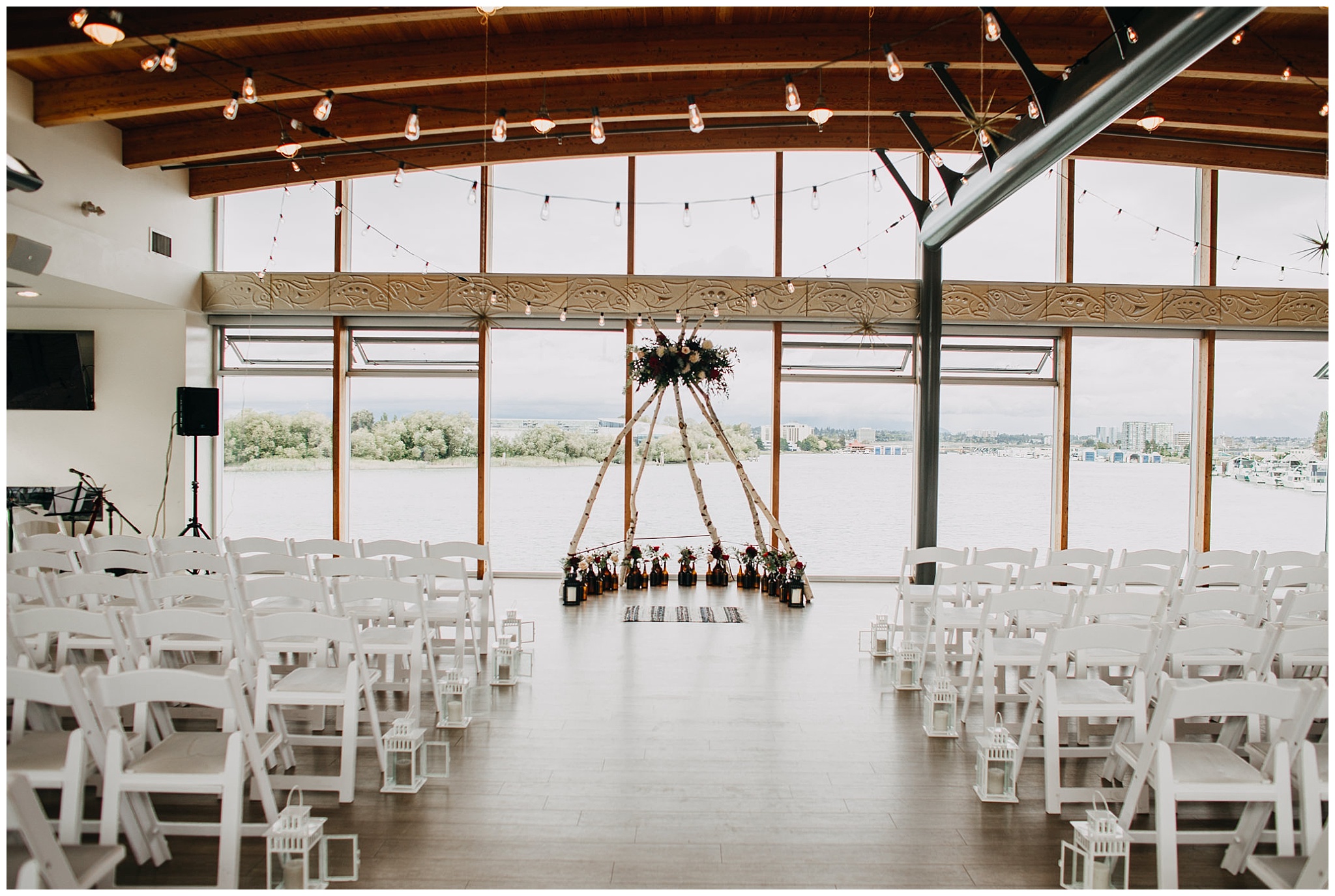 ubc boathouse wedding ceremony arch decor