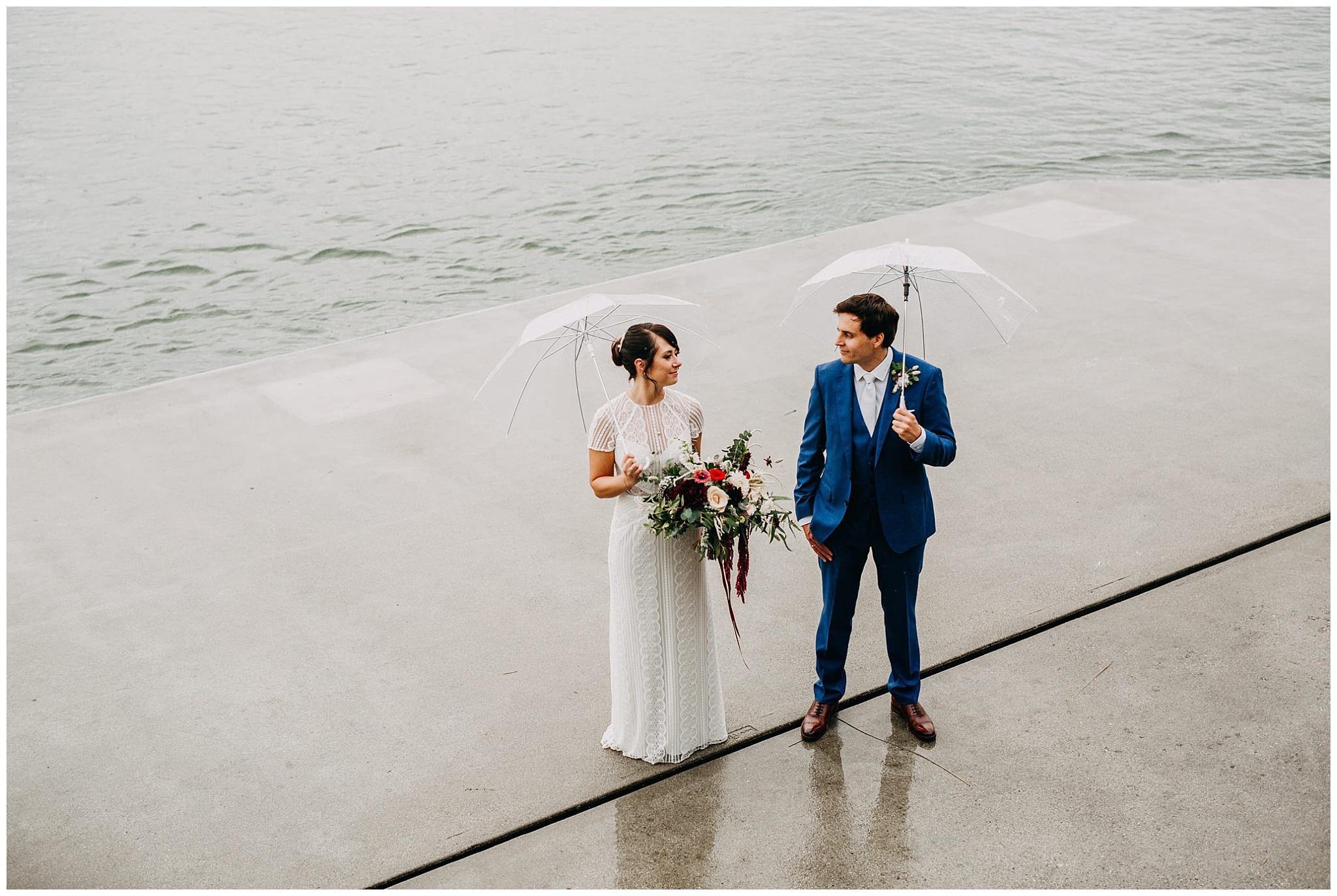 bride and groom rainy portrait at ubc boathouse wedding