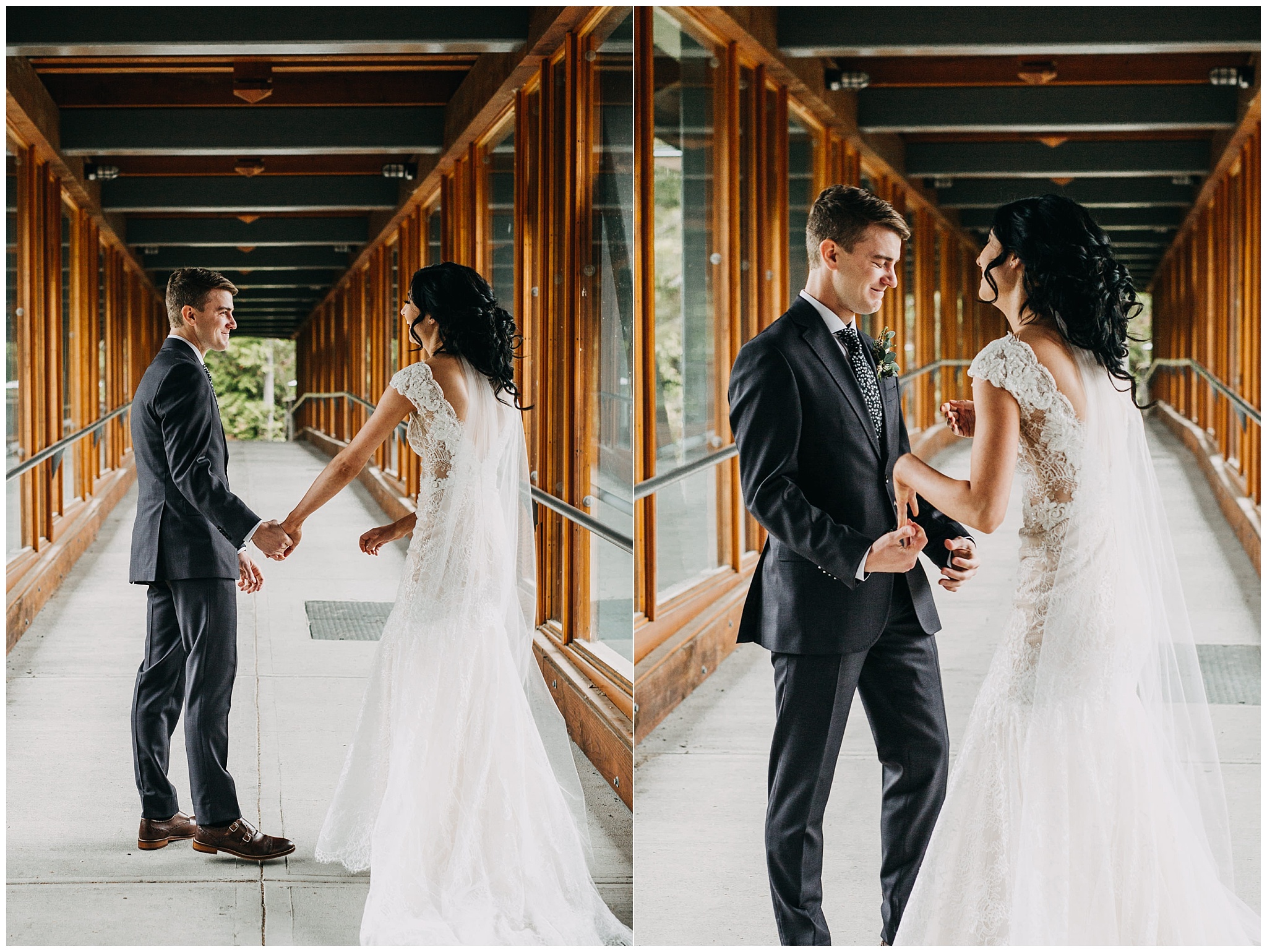 bride and groom first look at nita lake lodge elopement