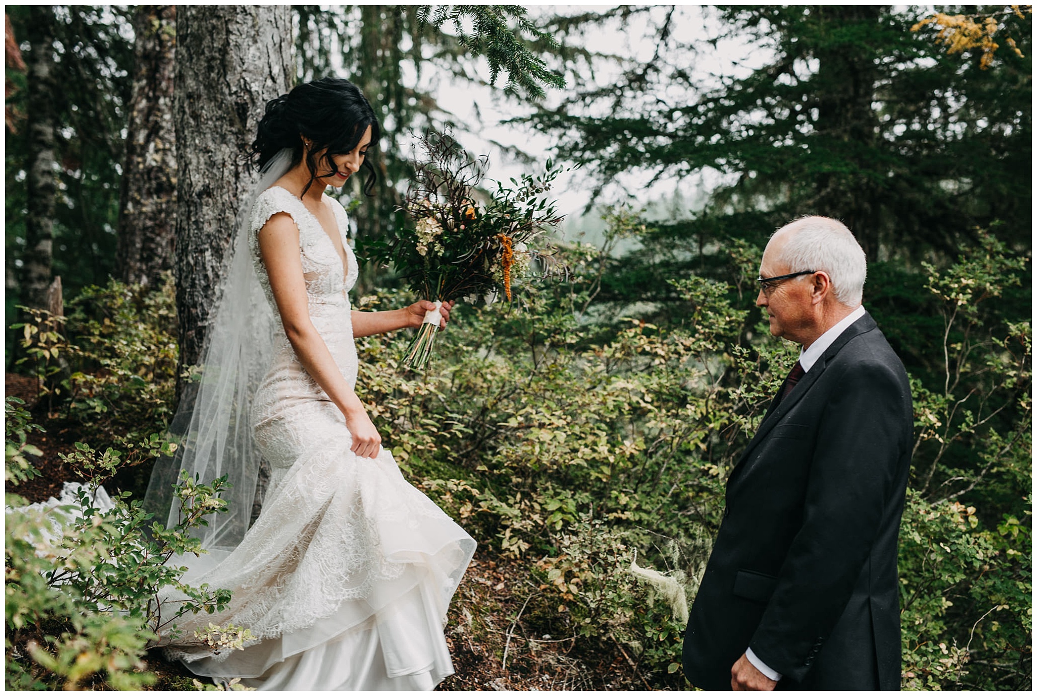 bride and father walking into ceremony at whistler elopement