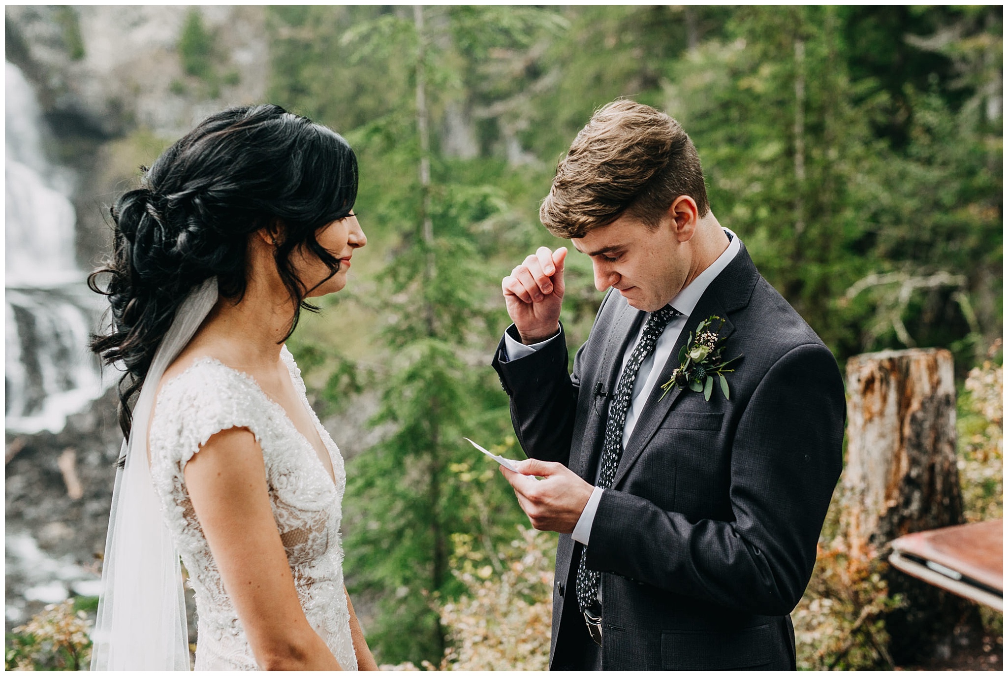 bride and groom exchanging vows at whistler elopement