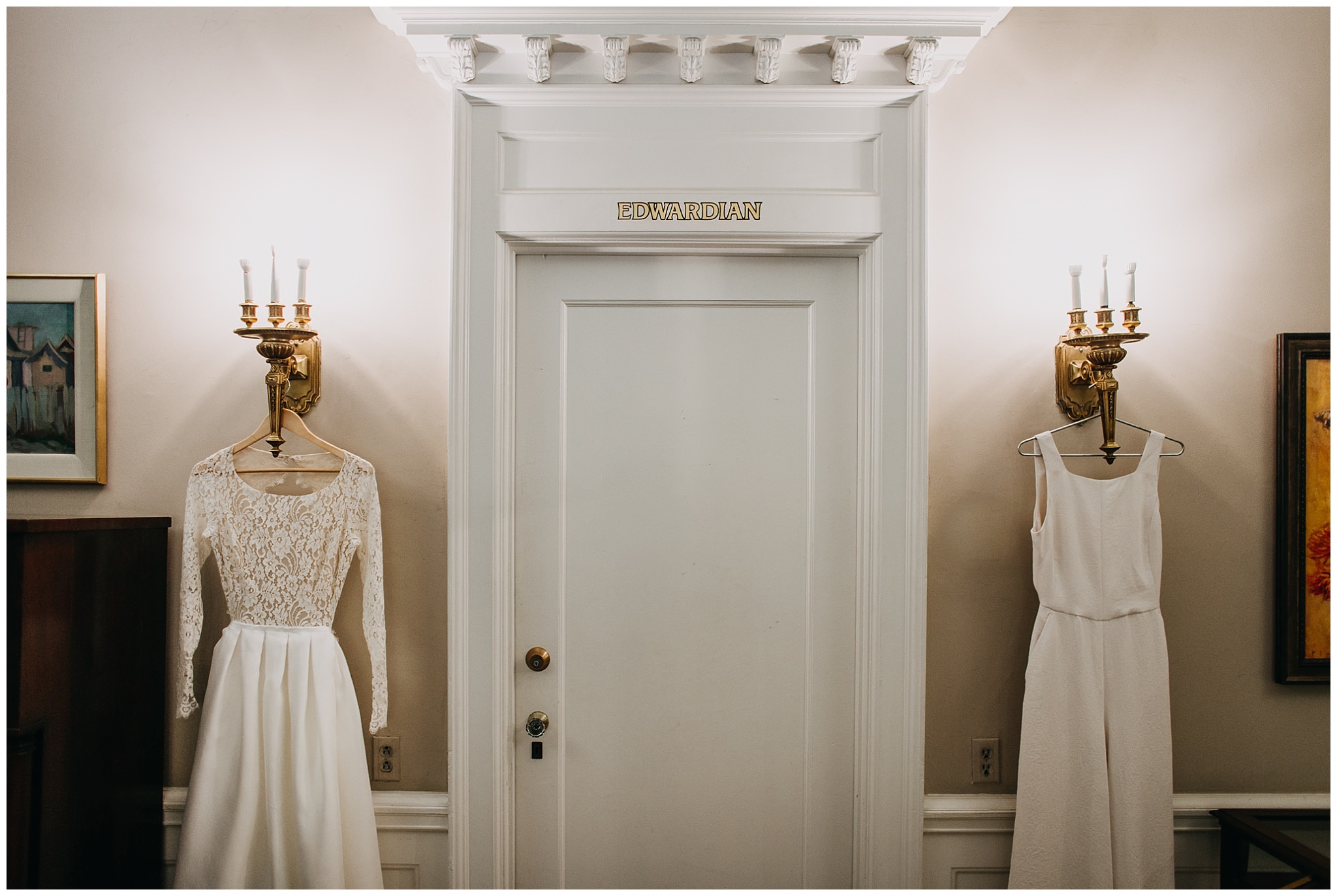bride's wedding dress and jumpsuit at hycroft manor wedding