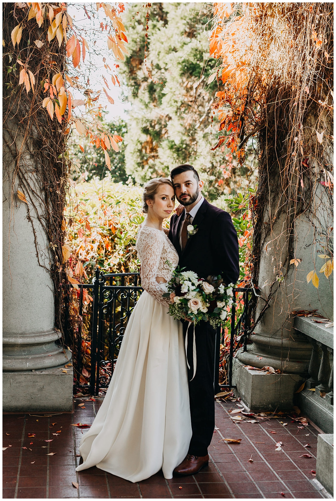 autumn bride and groom portrait at hycroft manor wedding