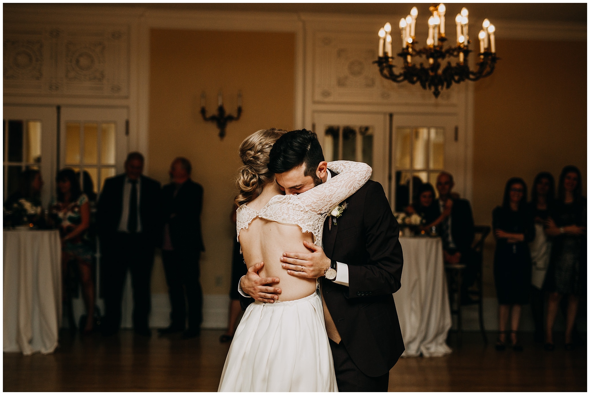 bride and groom emotional first dance at hycroft manor wedding