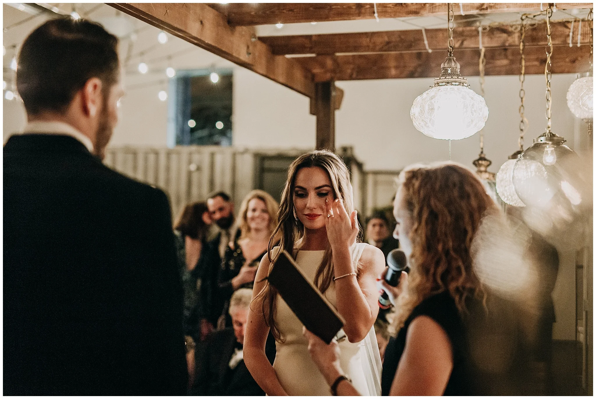 bride's emotional reaction at settlement building wedding ceremony