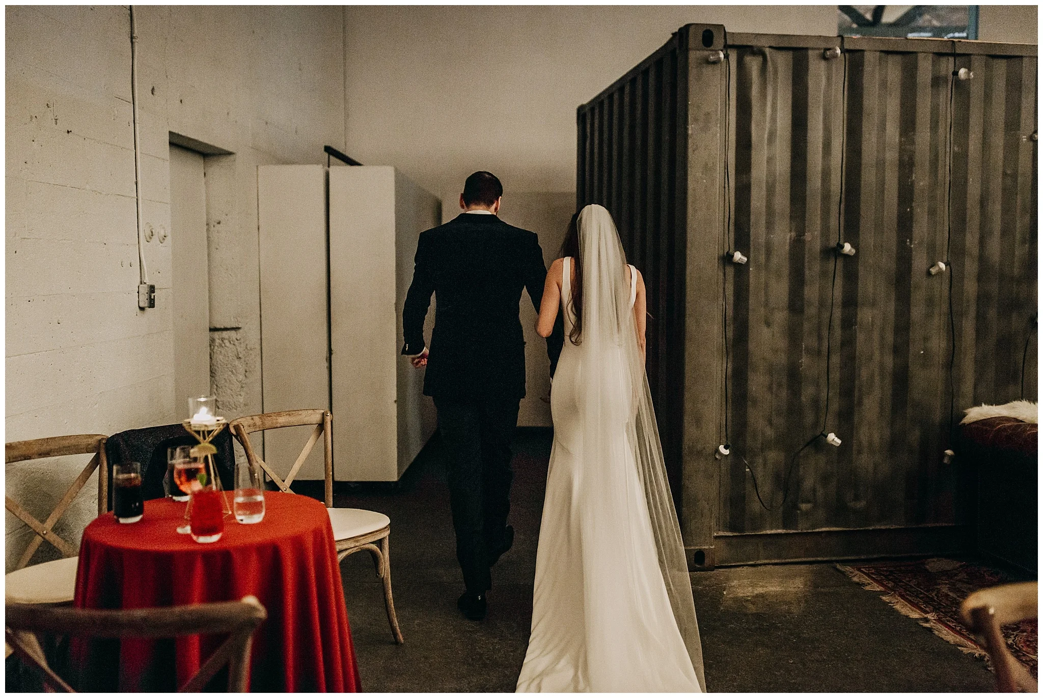 bride and groom ceremony exit at settlement building wedding