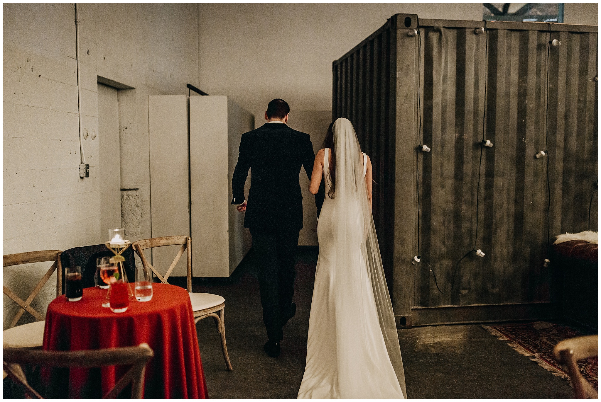 bride and groom ceremony exit at settlement building wedding