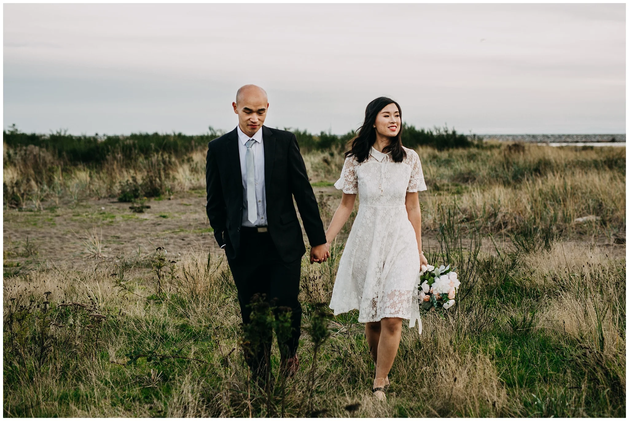 wedding couple at iona beach vancouver