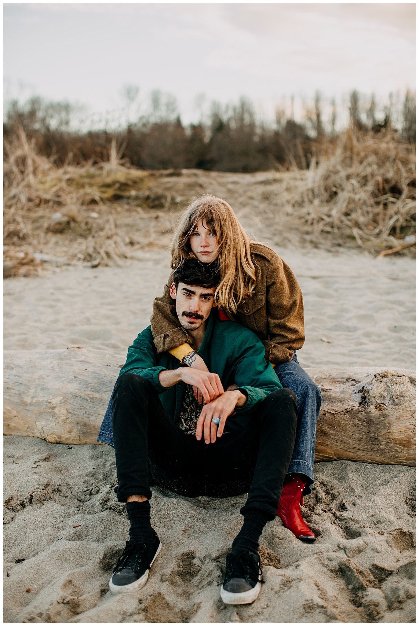 editorial 70s inspired engagement session at jericho beach vancouver