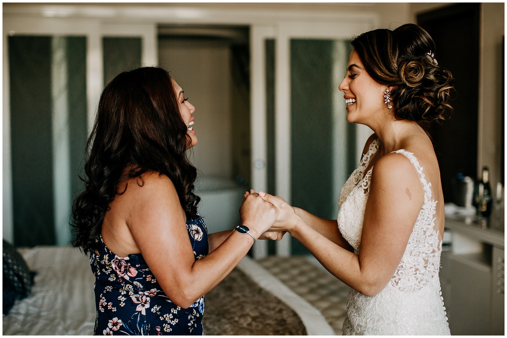 bride and mother crying at royalton riviera cancun mexico wedding