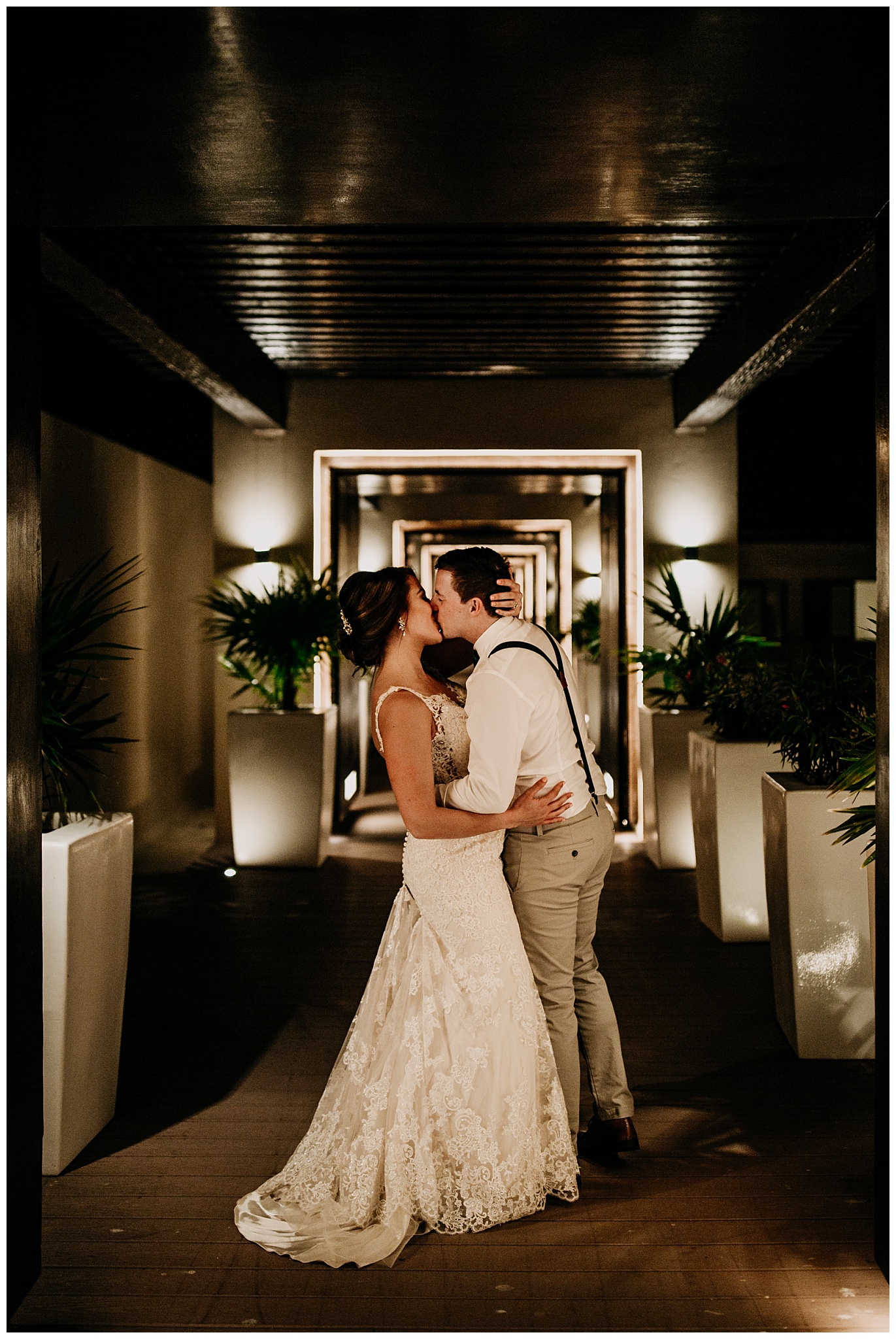 bride and groom portrait at cancun mexico wedding