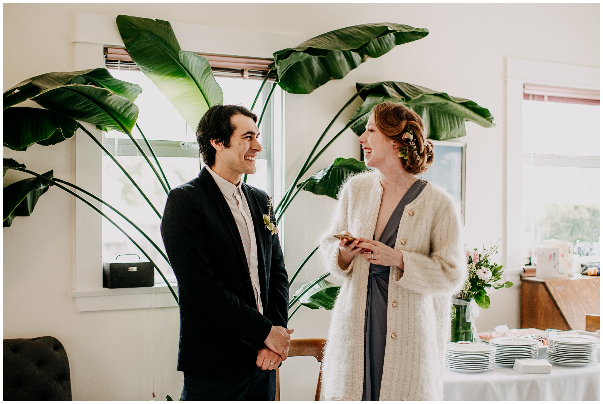 bride and groom speech in their home during vancouver elopement