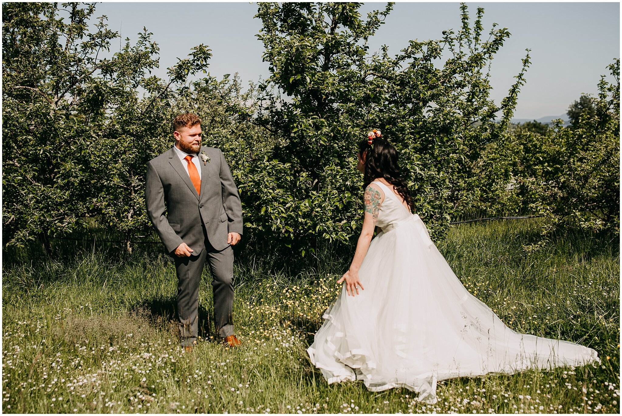 groom's first look reaction at sea cider farm and ciderhouse wedding