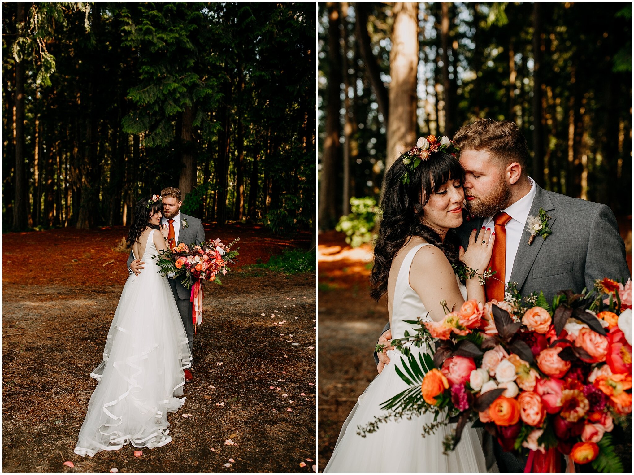 wedding couple portrait in forest at sea cider farm and ciderhouse 
