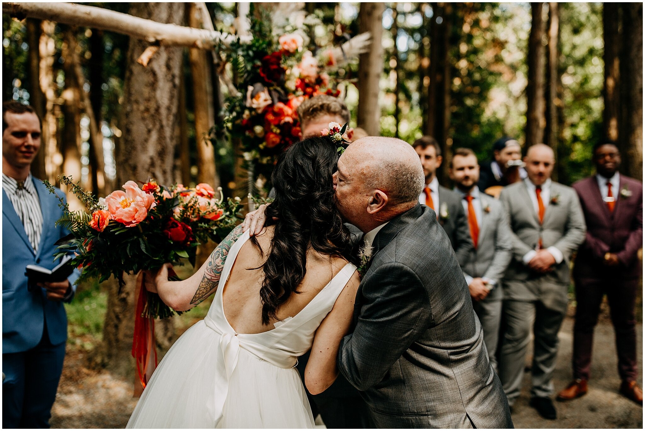 bride and father at ceremony at sea cider farm and ciderhouse wedding