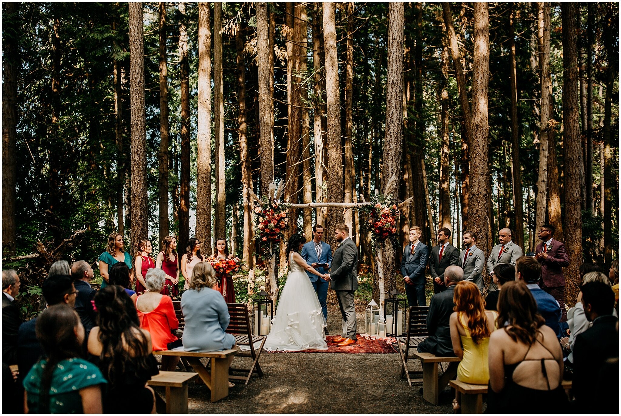 wedding ceremony in forest at sea cider farm and ciderhouse