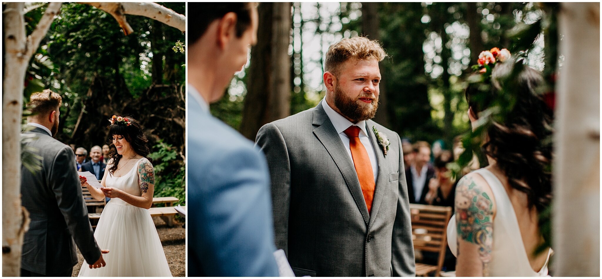 bride reading vows at forest ceremony at sea cider farm and ciderhouse