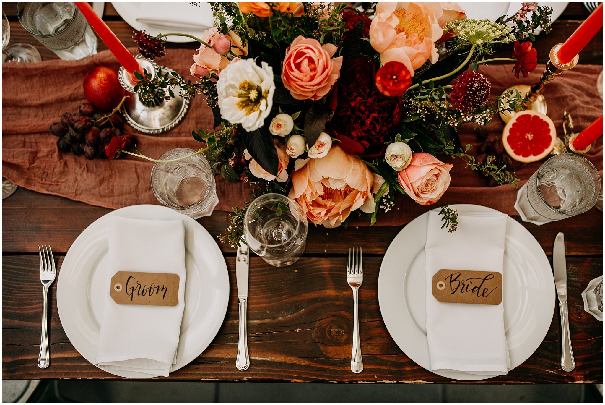 reception table decor details at sea cider farm and ciderhouse wedding