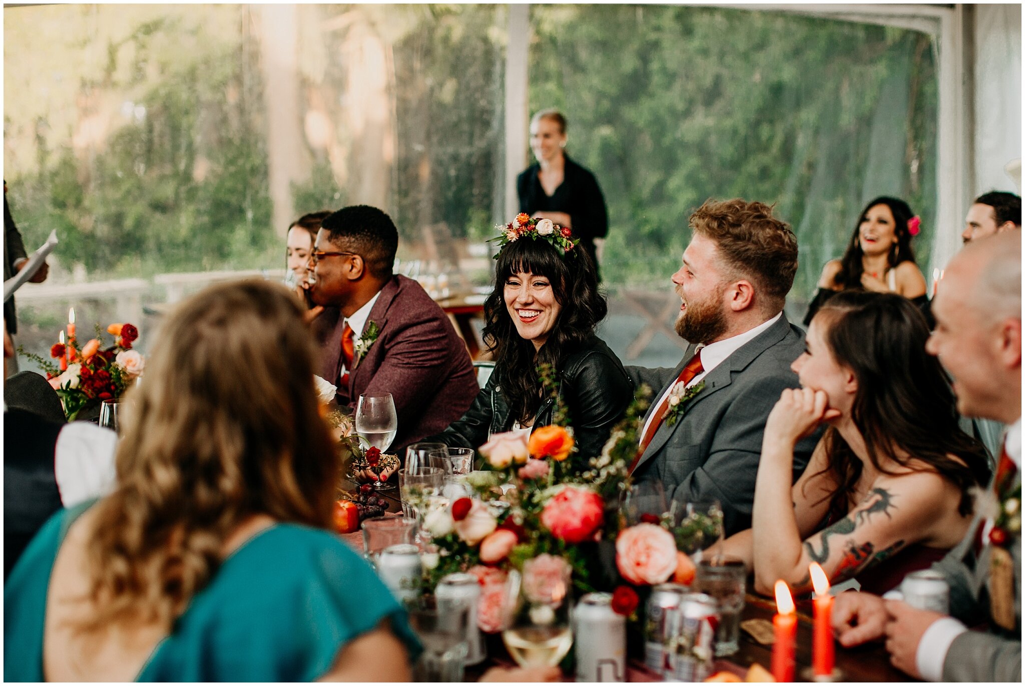 candid of bride during speech at sea cider farm and ciderhouse wedding