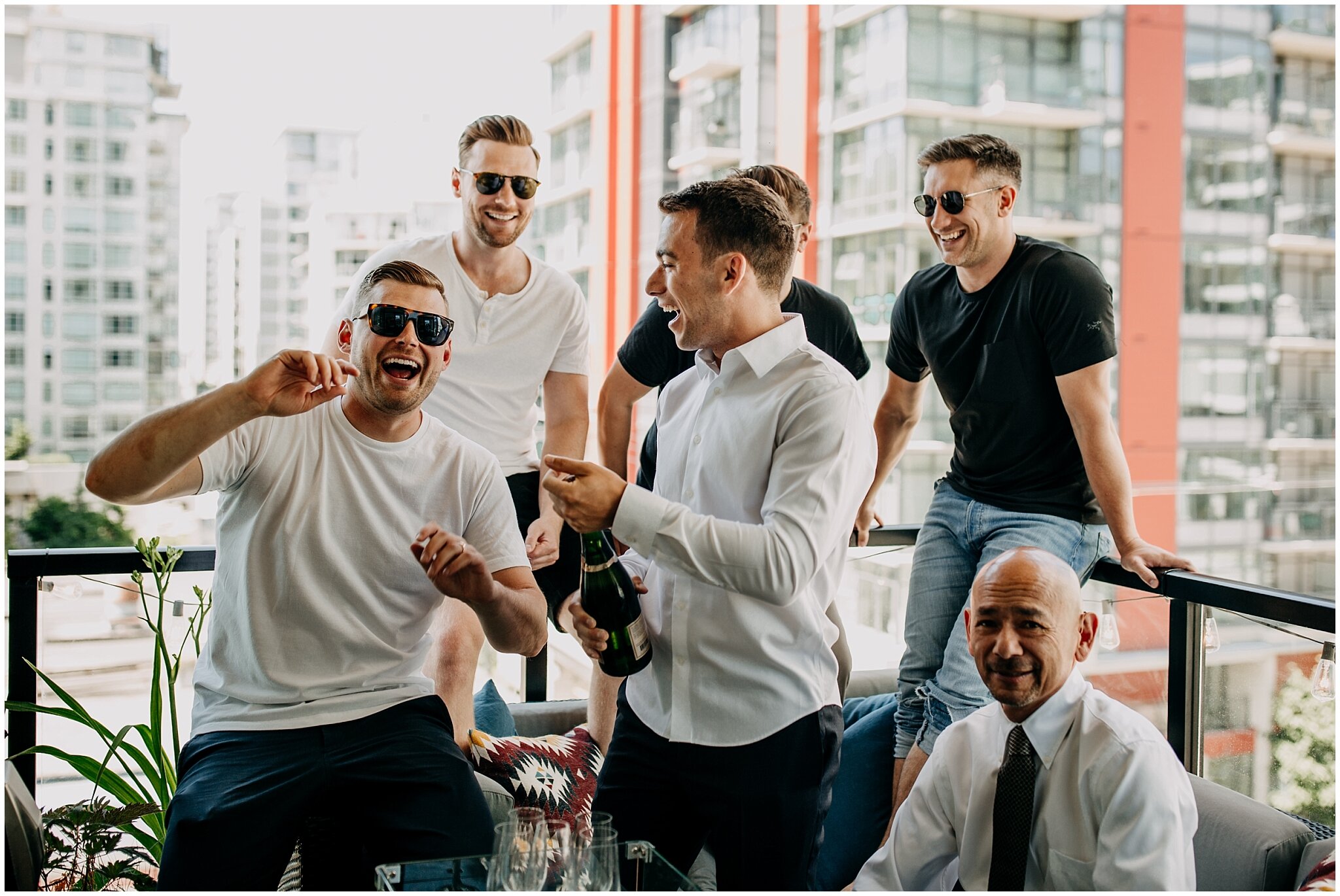 groom and groomsmen getting ready for shaughnessy restaurant wedding