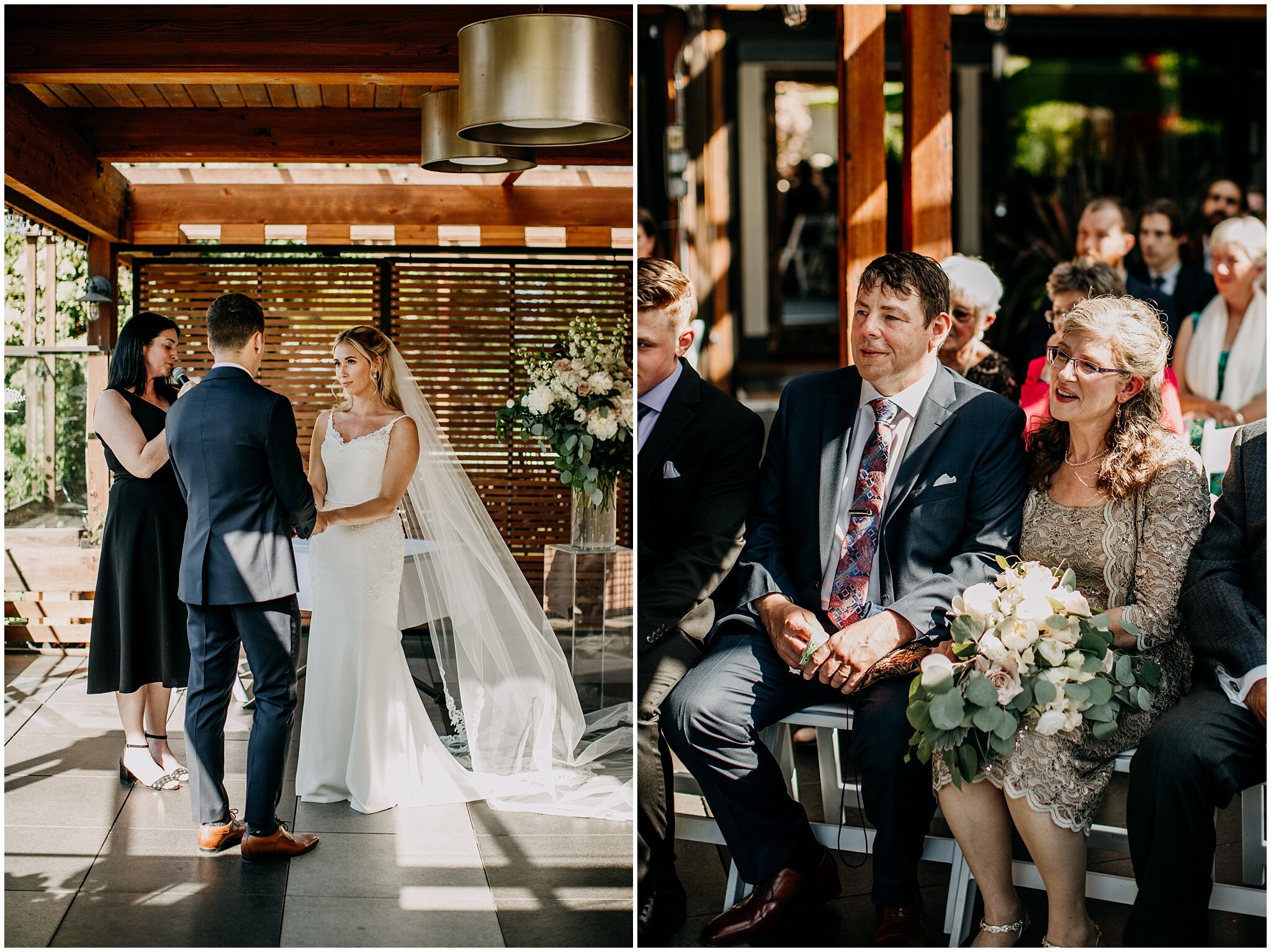 parents looking at bride during ceremony at shaughnessy restaurant wedding