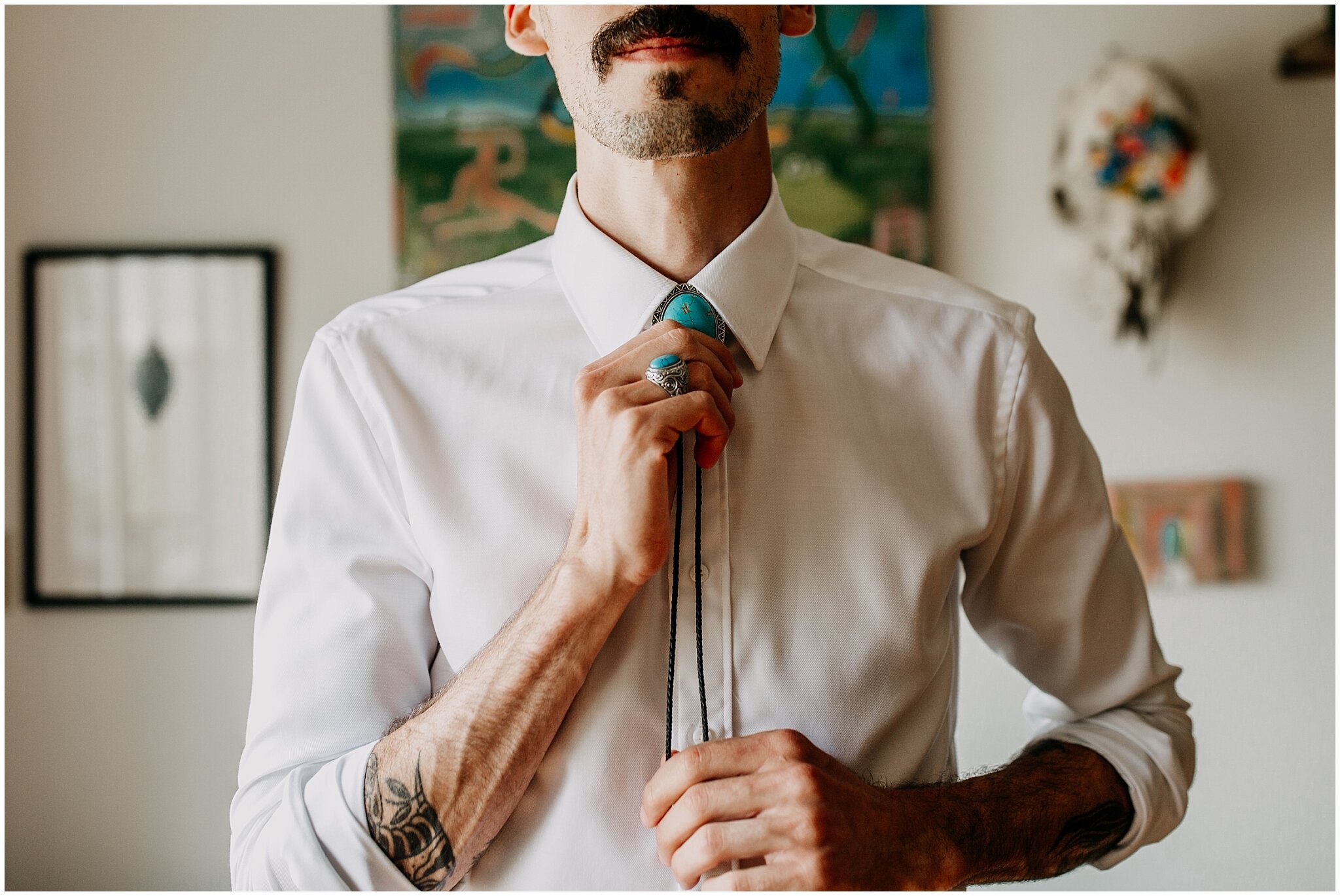 groom's style bolo tie for ellis building wedding