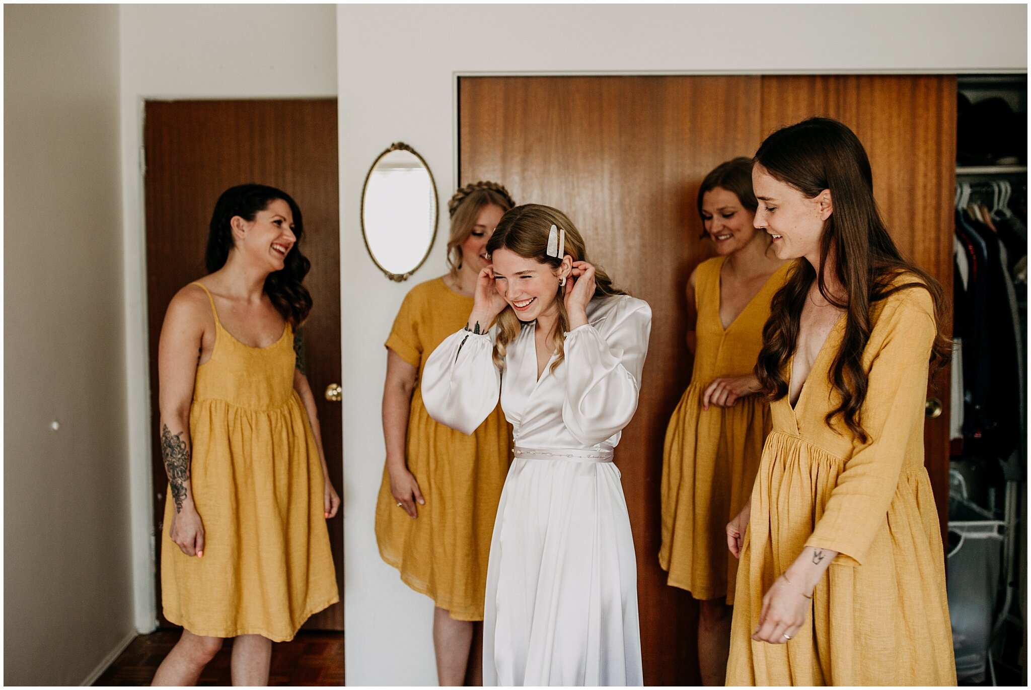 bride and bridesmaids getting ready for ellis building wedding