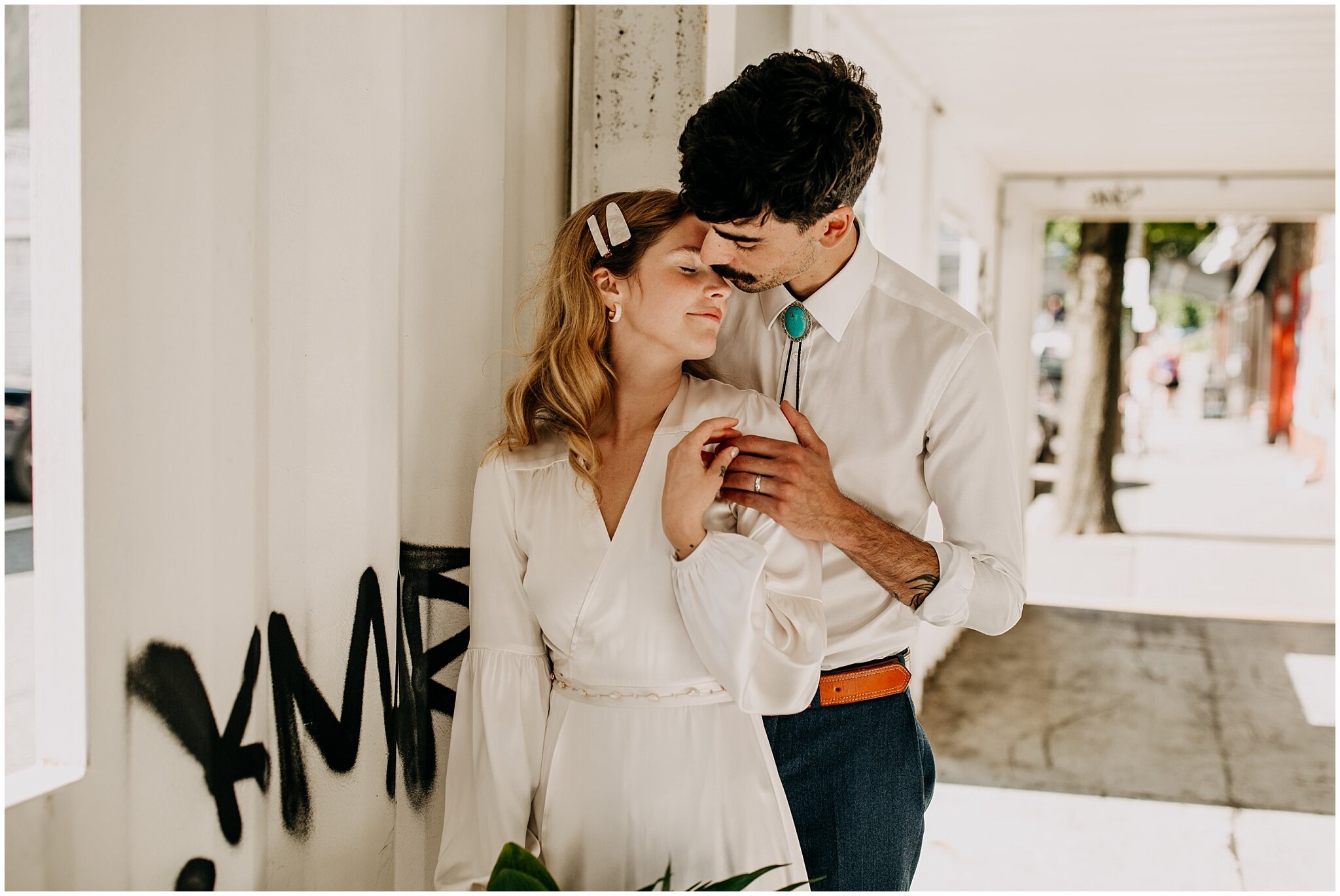 bride and groom urban portrait at ellis building wedding