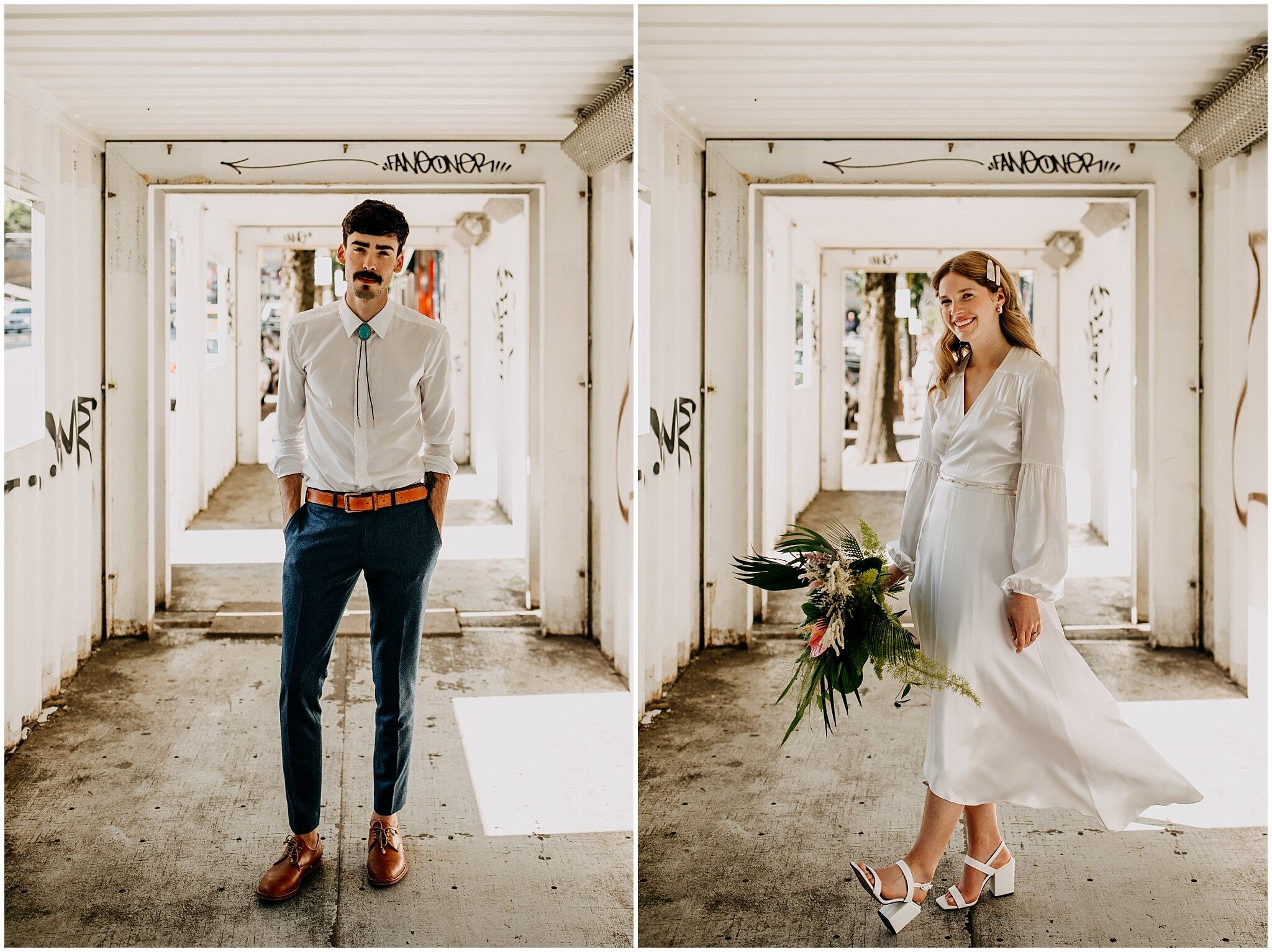 bride and groom individual portrait in vancouver at ellis building wedding