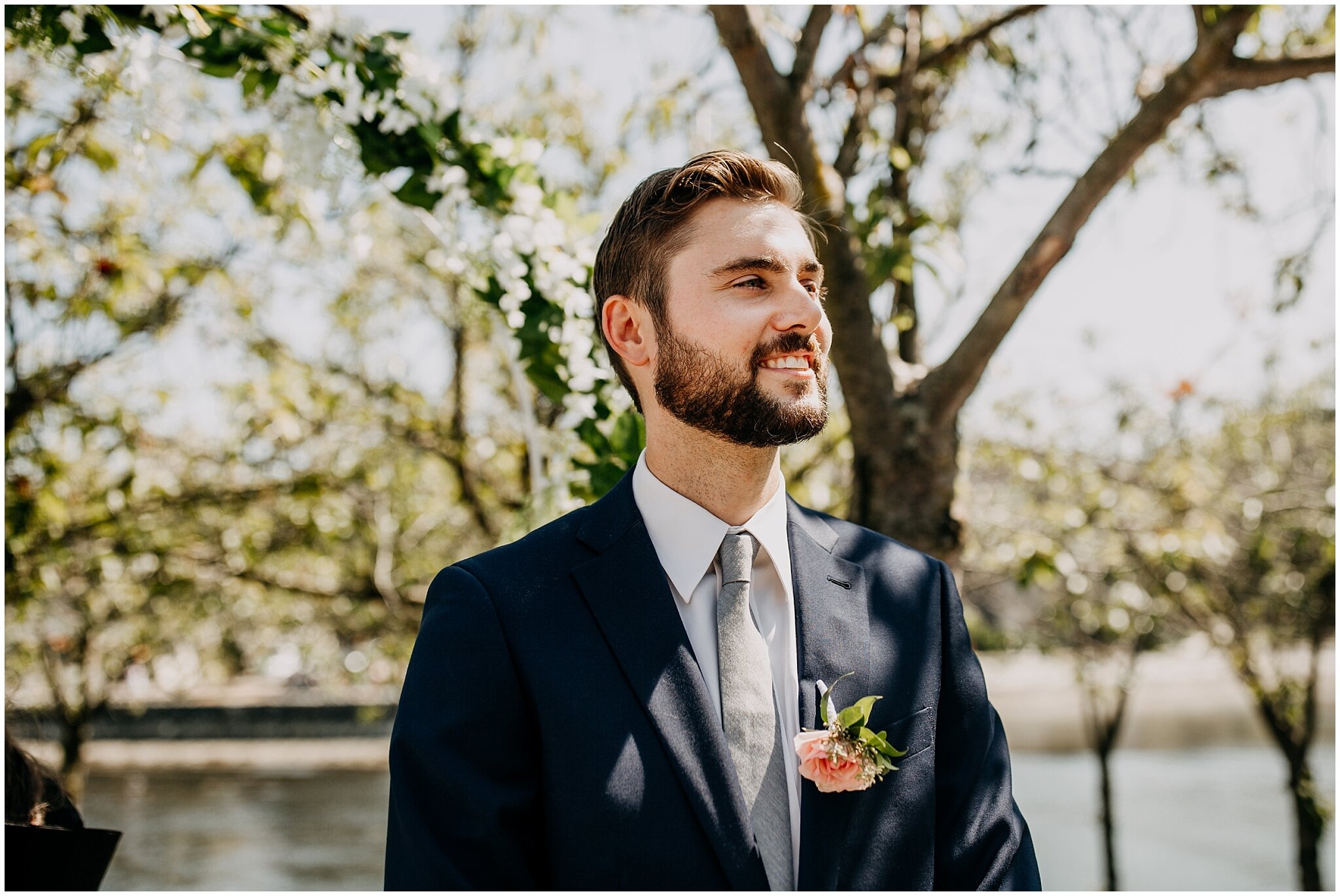 groom's reaction to bride walking down aisle at ron basford park wedding