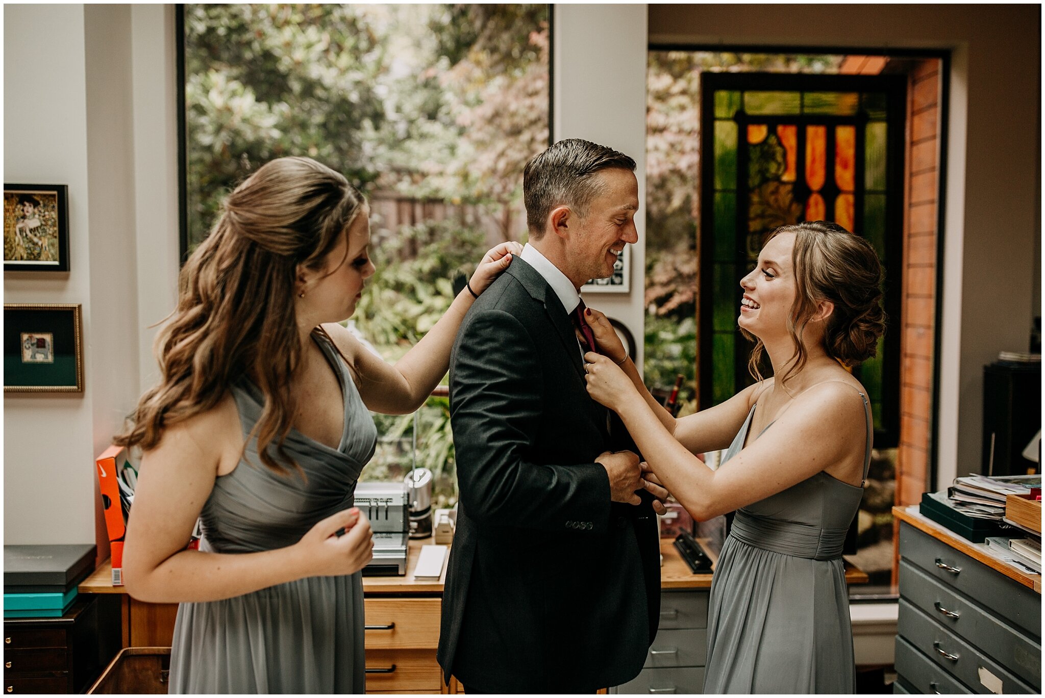 groom's daughters helping get ready for settlement building wedding