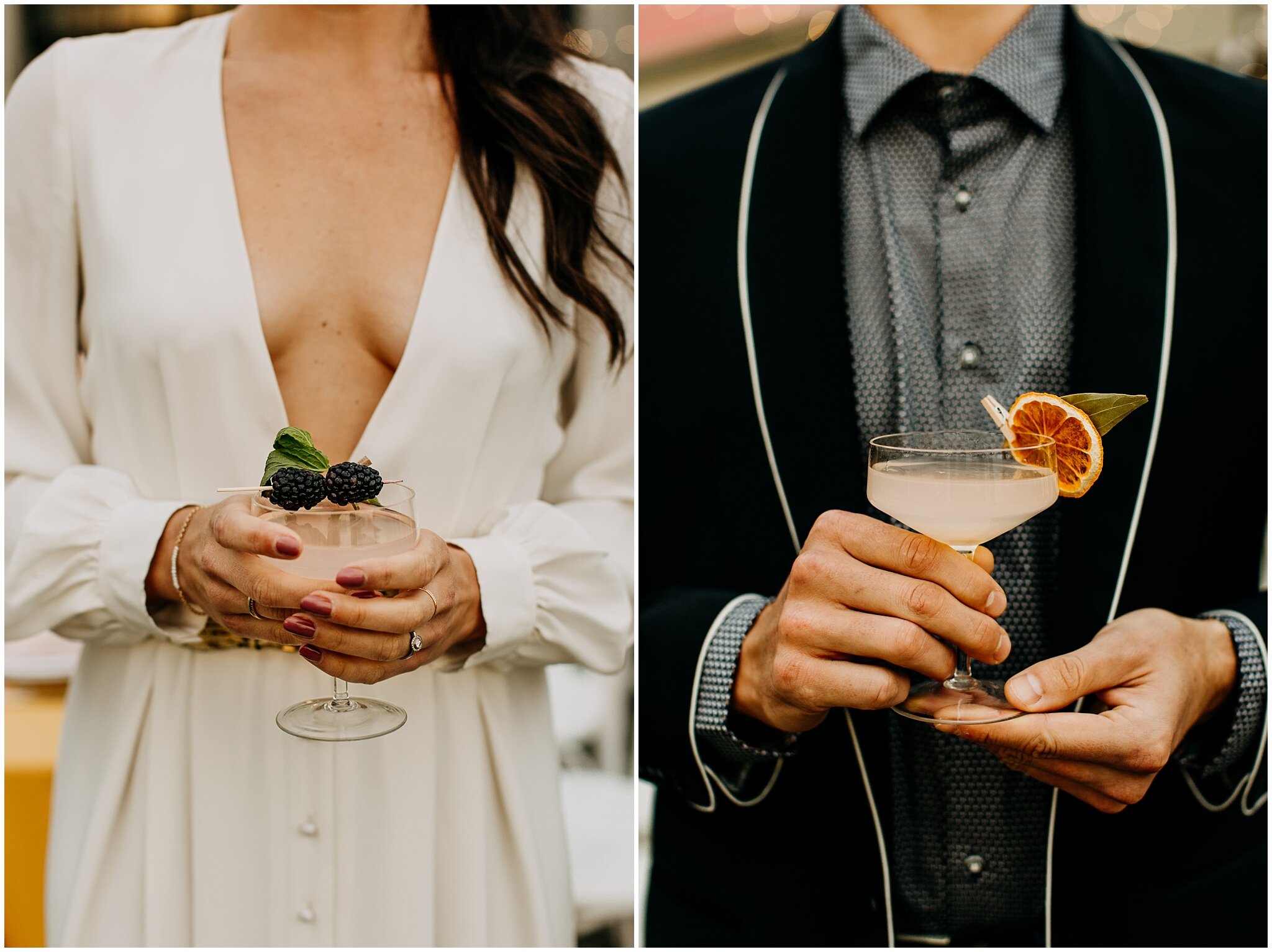 bride and groom holding lavish liquids cocktails at the wallace