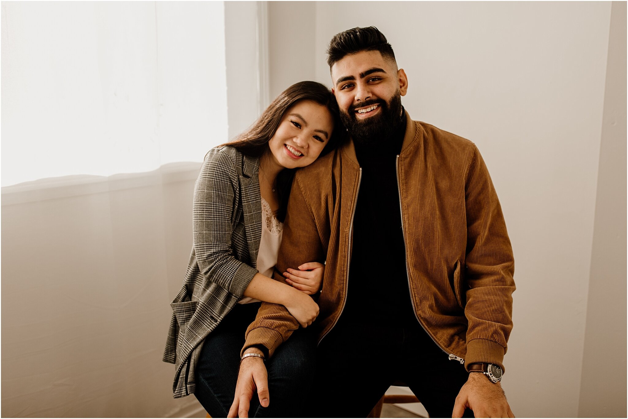 interracial couple natural light studio portraits in vancouver