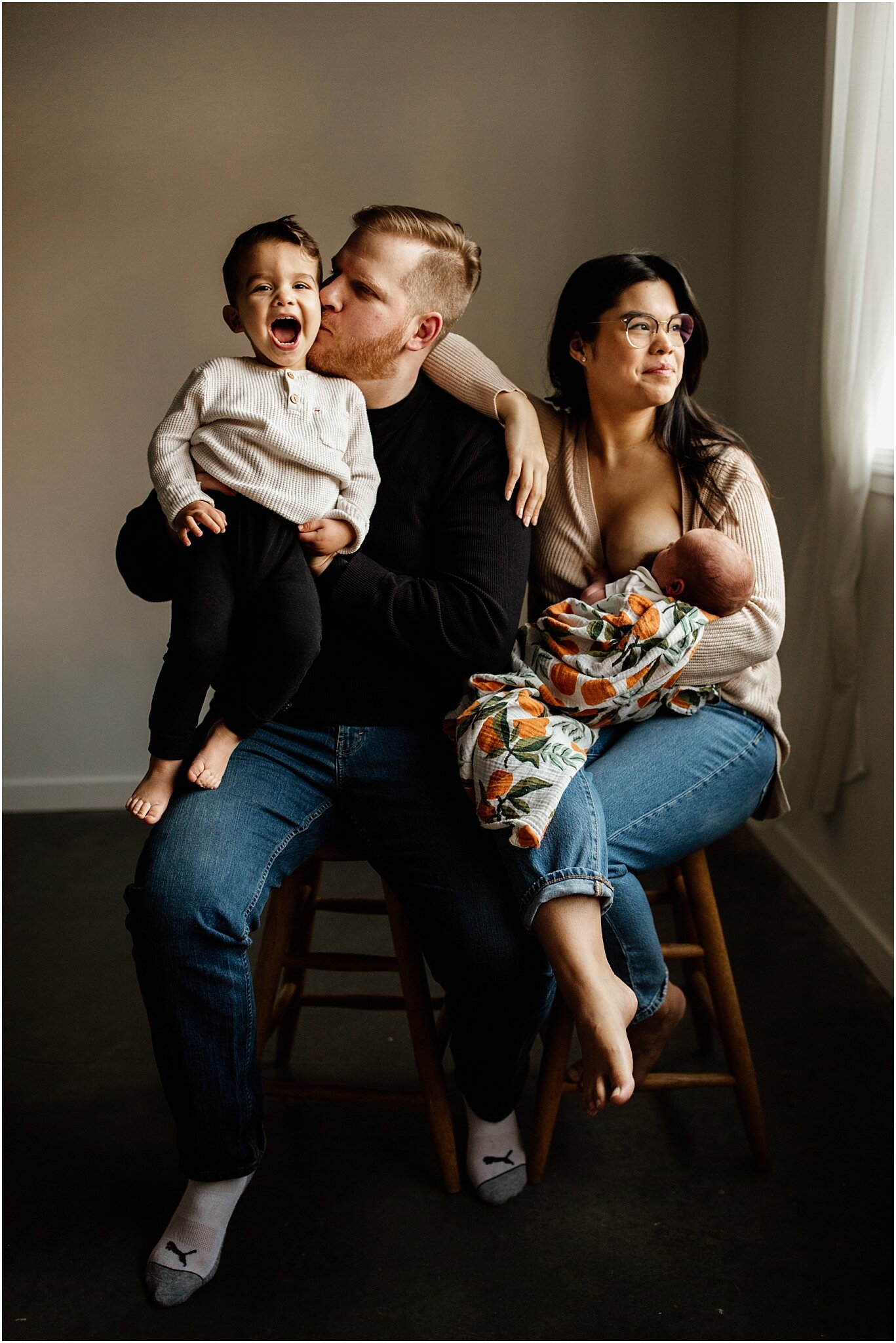 candid natural light family portrait in vancouver studio 
