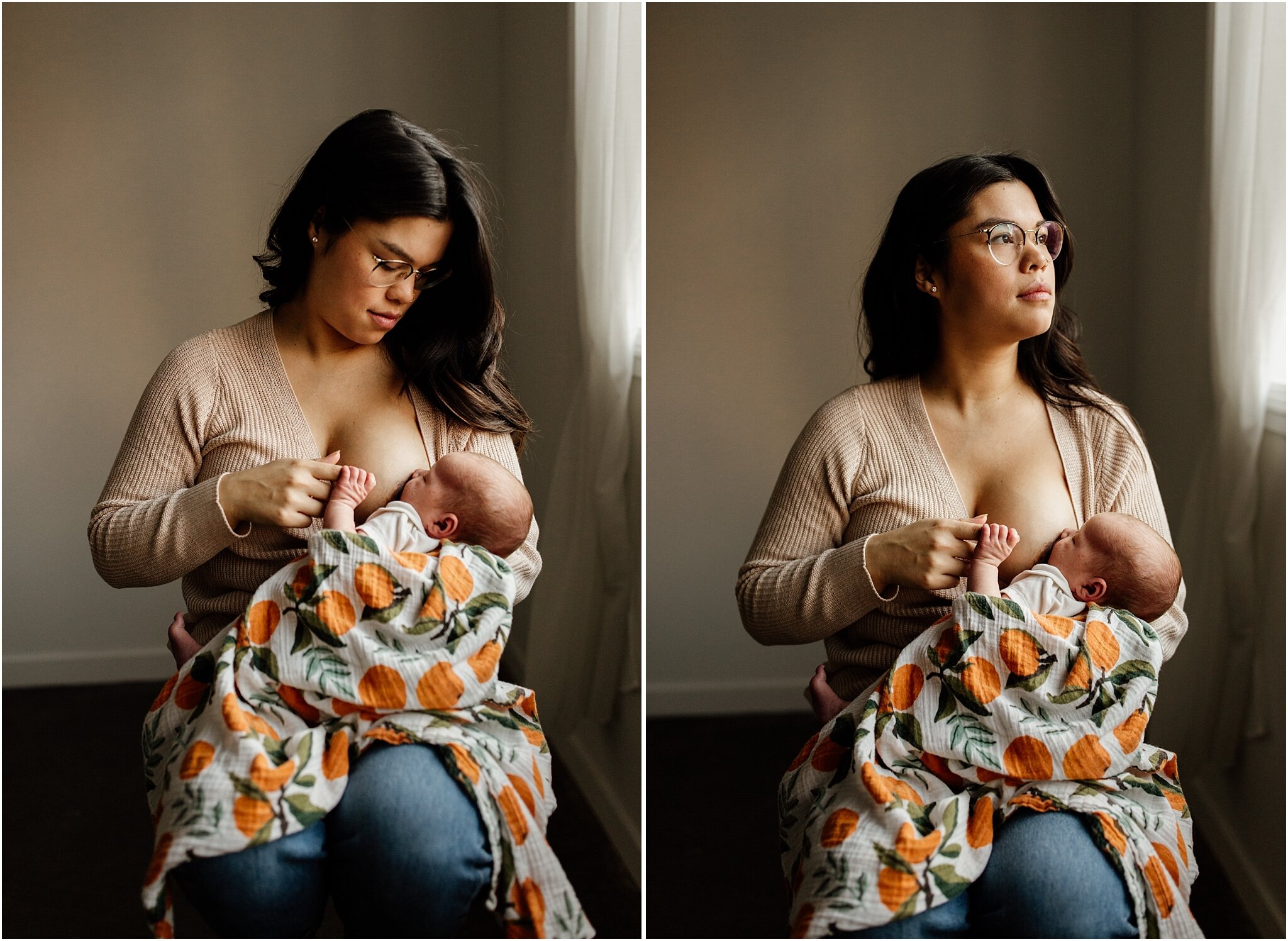 studio portrait of mom breastfeeding her baby in vancouver studio