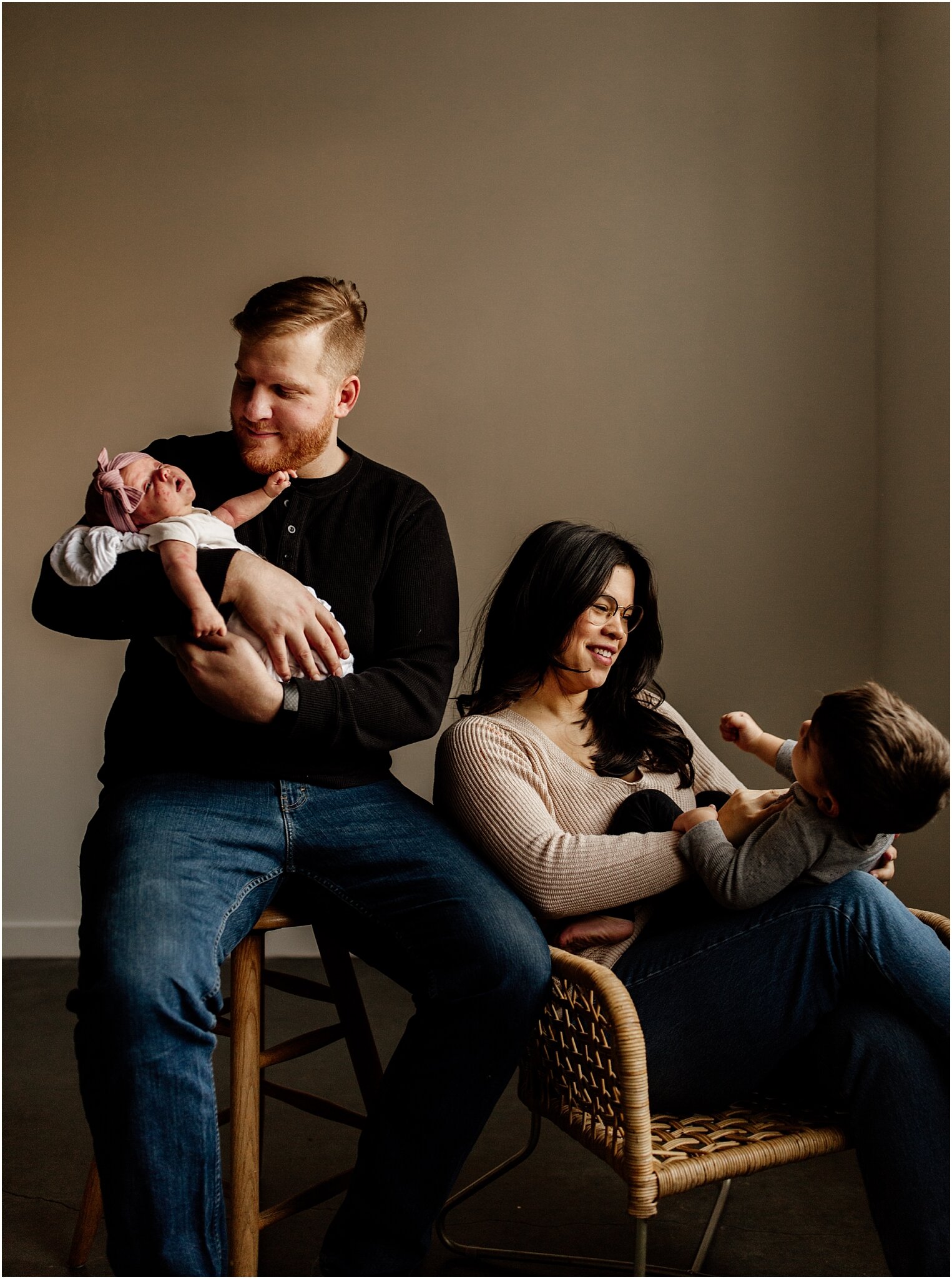 candid portrait of family in natural light studio in vancouver