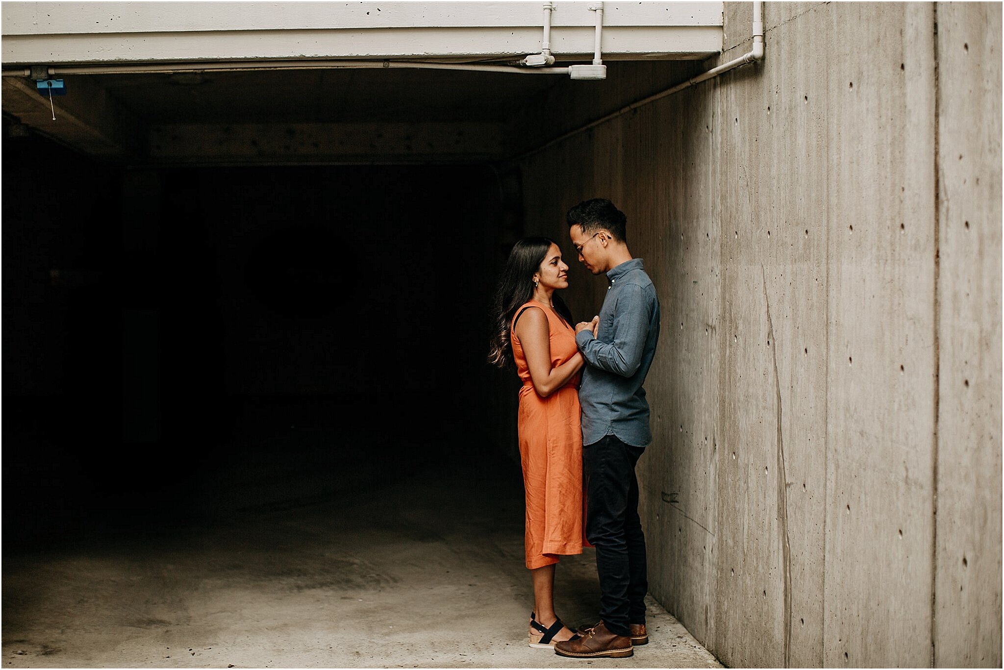 couple anniversary session industrial parkade in vancouver