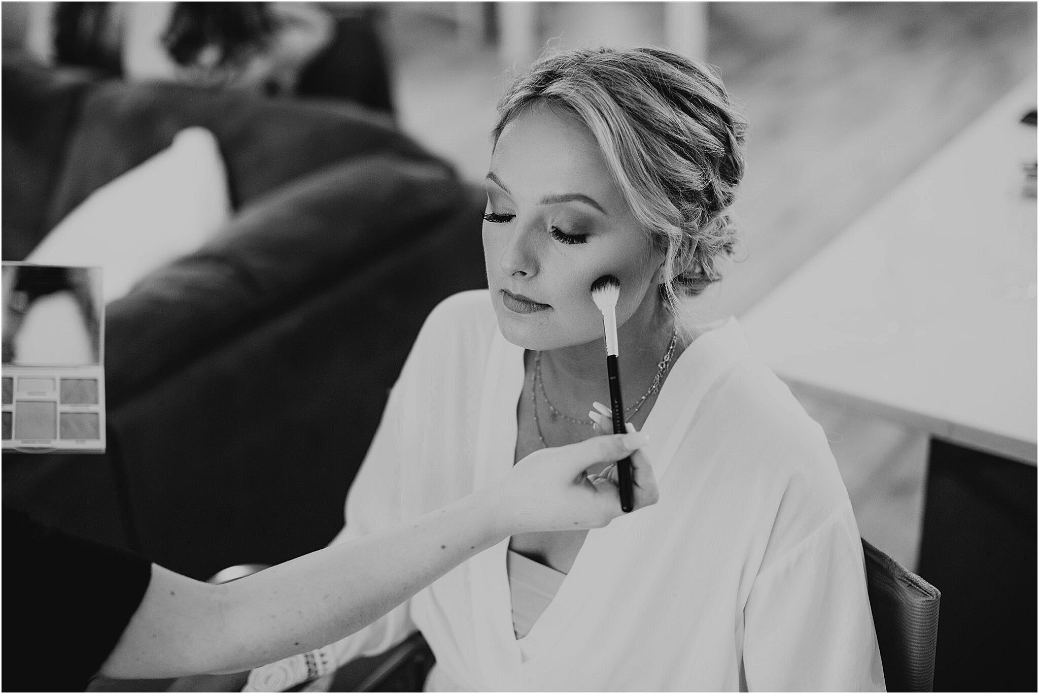 bride with professional wedding makeup in Surrey backyard wedding