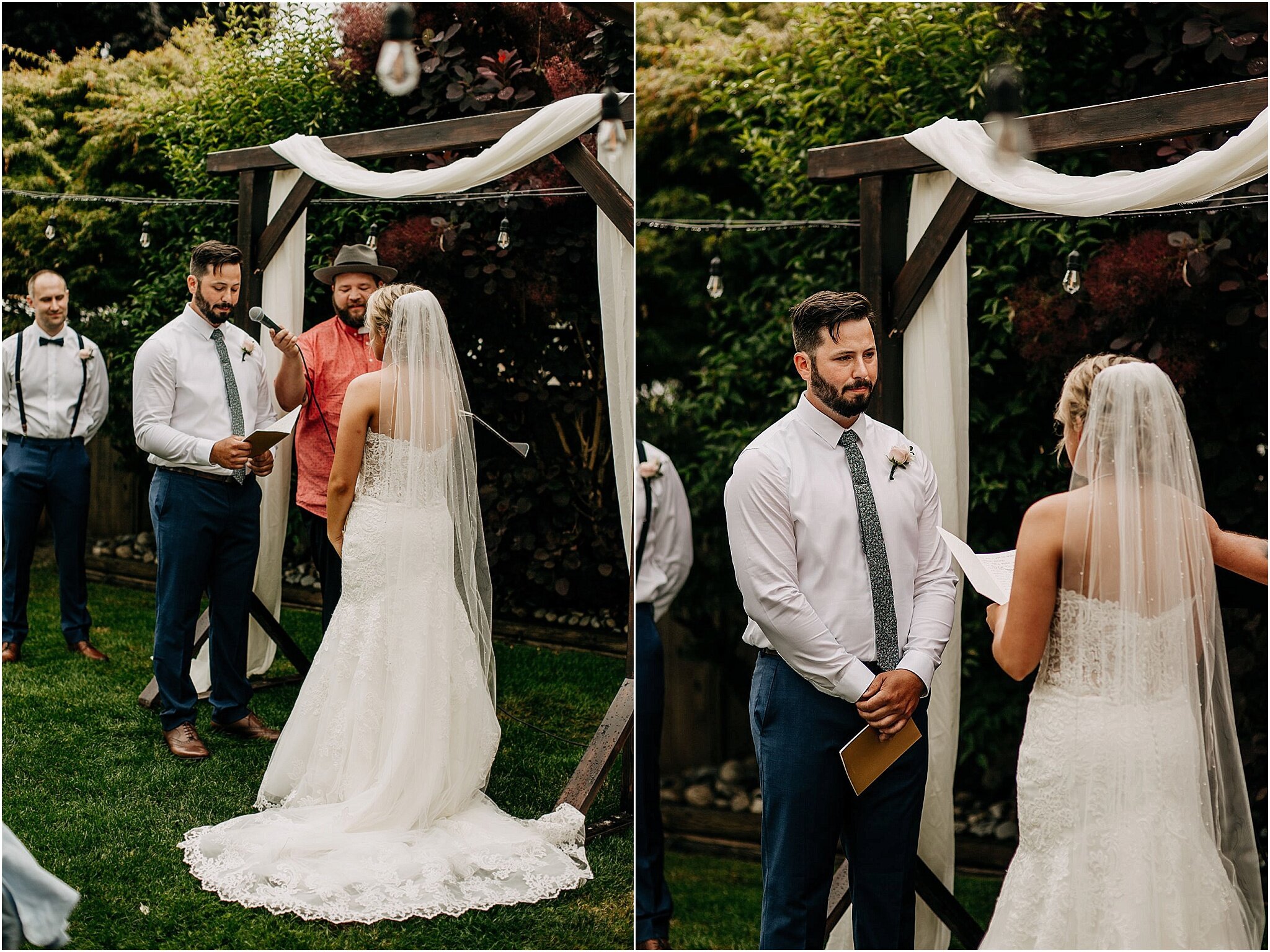 bride and groom exchange vows in intimate backyard wedding Surrey BC